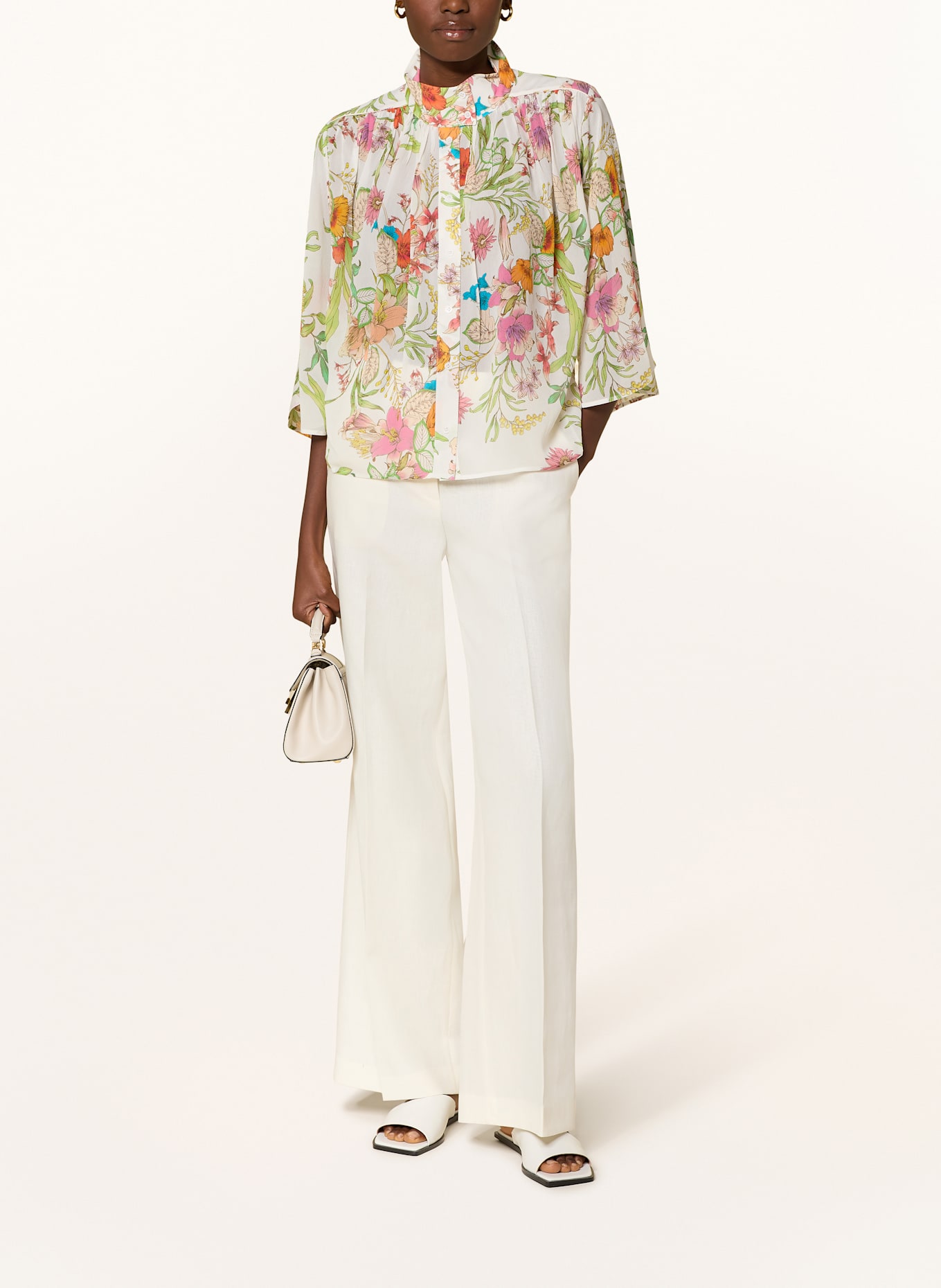 HERZEN'S ANGELEGENHEIT Seidenbluse mit 3/4-Arm: WEISS / GRÜN / ROSA