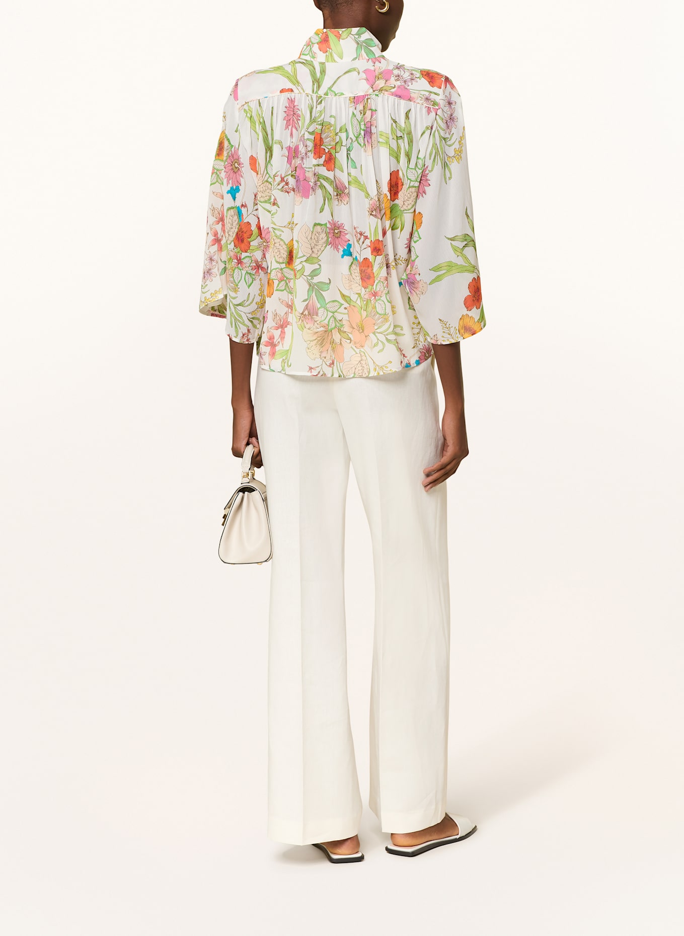 HERZEN'S ANGELEGENHEIT Seidenbluse mit 3/4-Arm: WEISS / GRÜN / ROSA