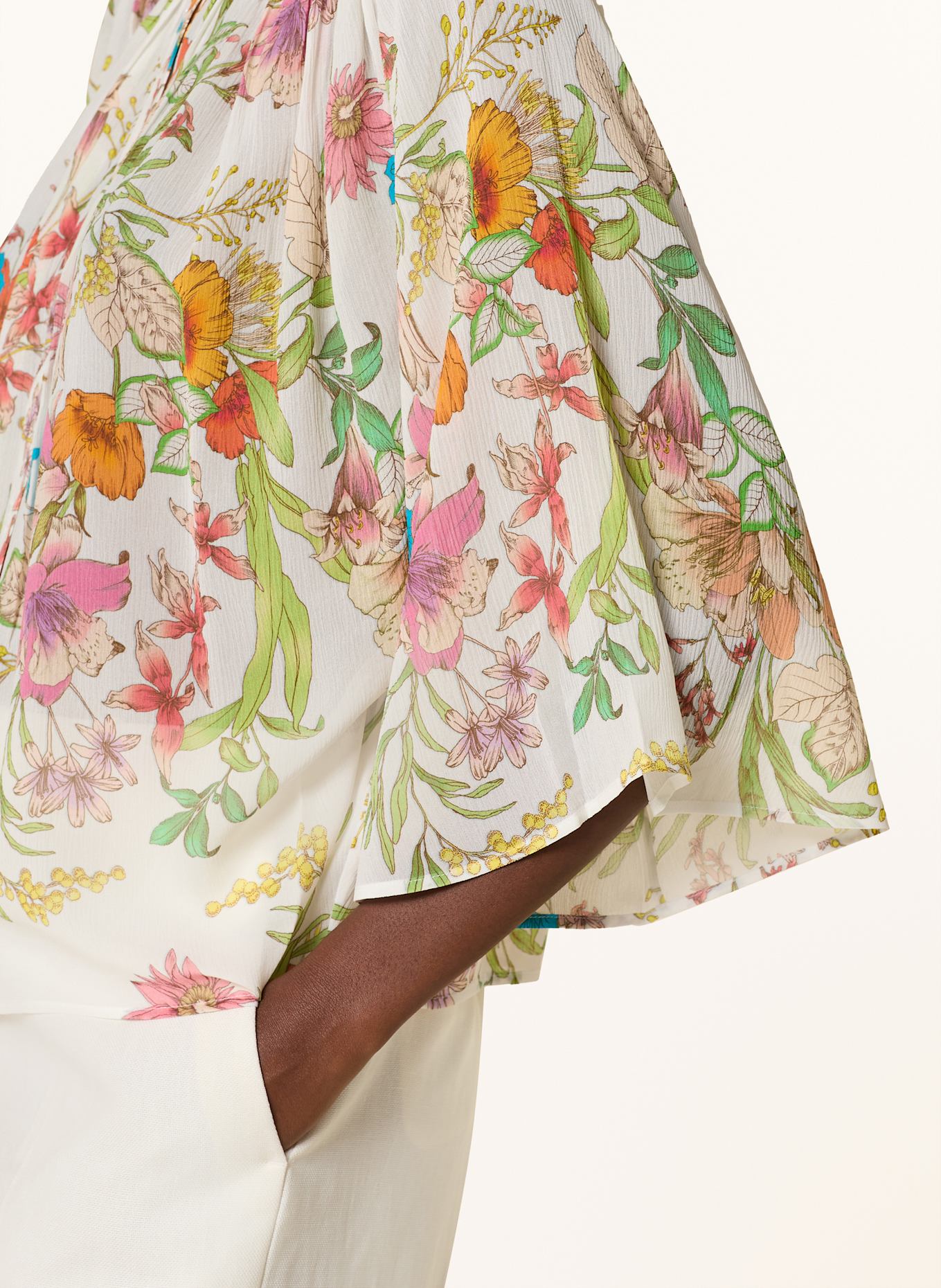 HERZEN'S ANGELEGENHEIT Seidenbluse mit 3/4-Arm: WEISS / GRÜN / ROSA