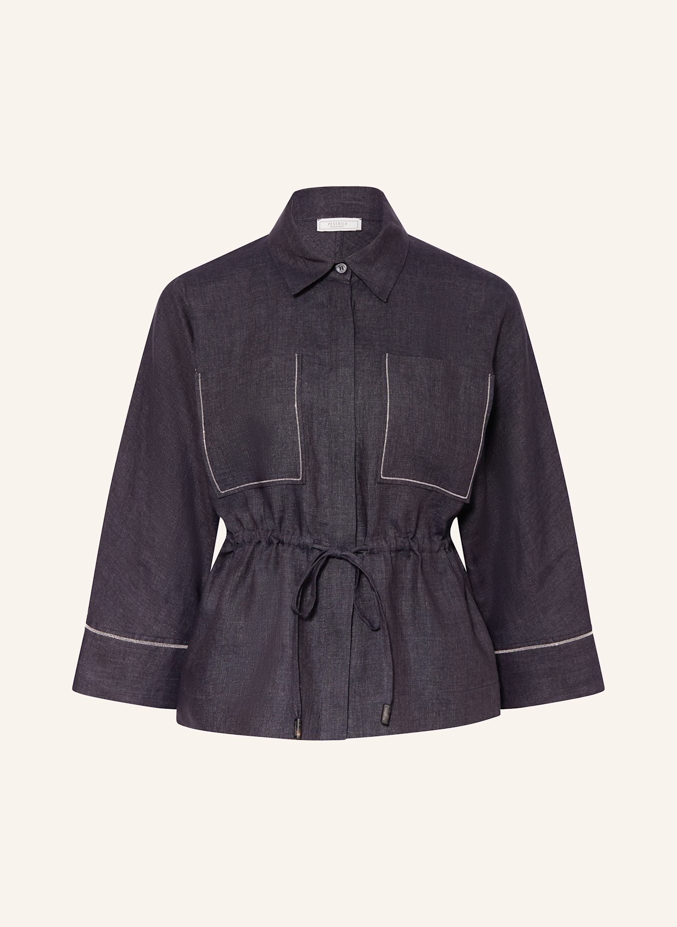 PESERICO Hemdbluse aus Leinen mit Schmuckperlen: DUNKELBLAU