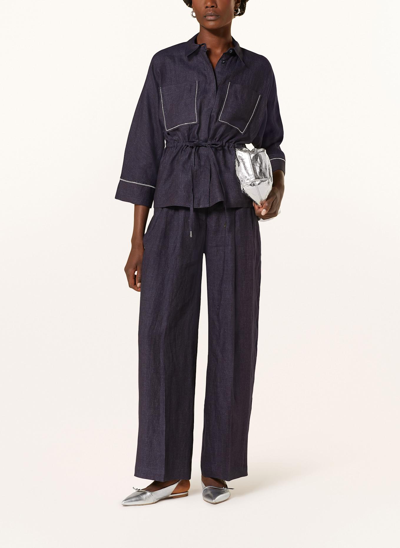 PESERICO Hemdbluse aus Leinen mit Schmuckperlen: DUNKELBLAU