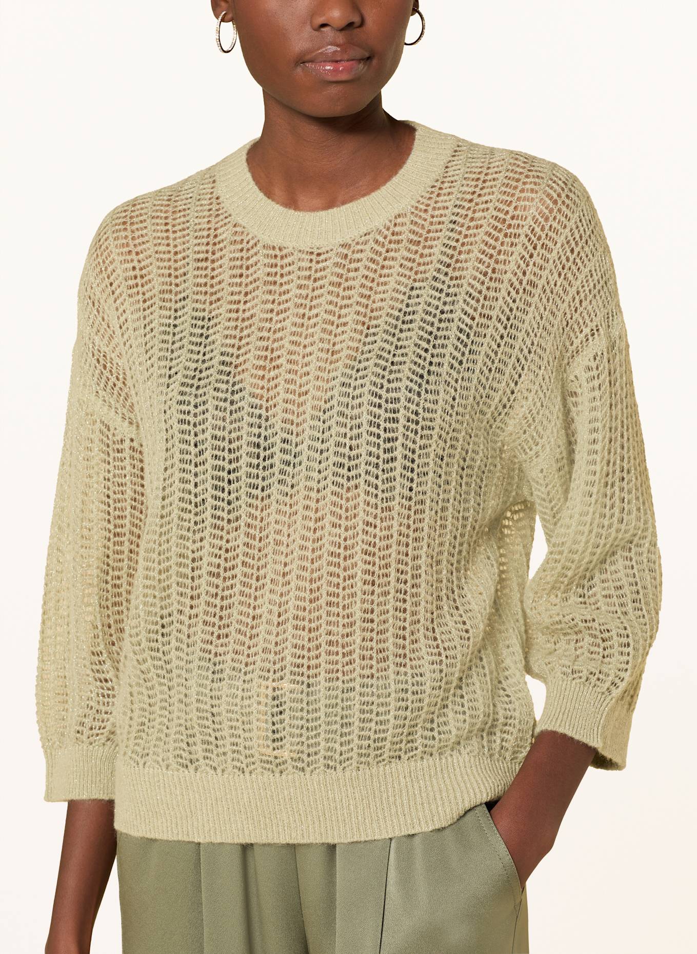 PESERICO Strickshirt mit Alpaka und Glitzergarn: HELLGRÜN