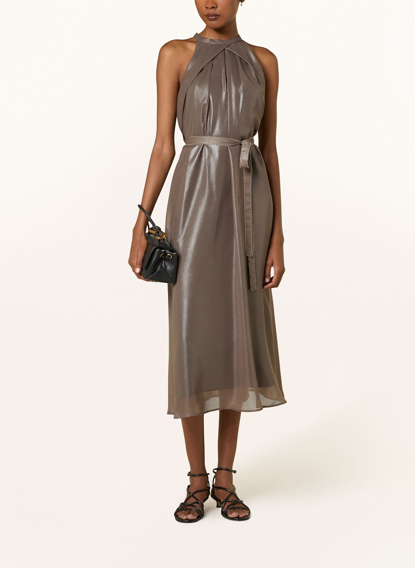PESERICO Cocktail dress with decorative gems: BROWN