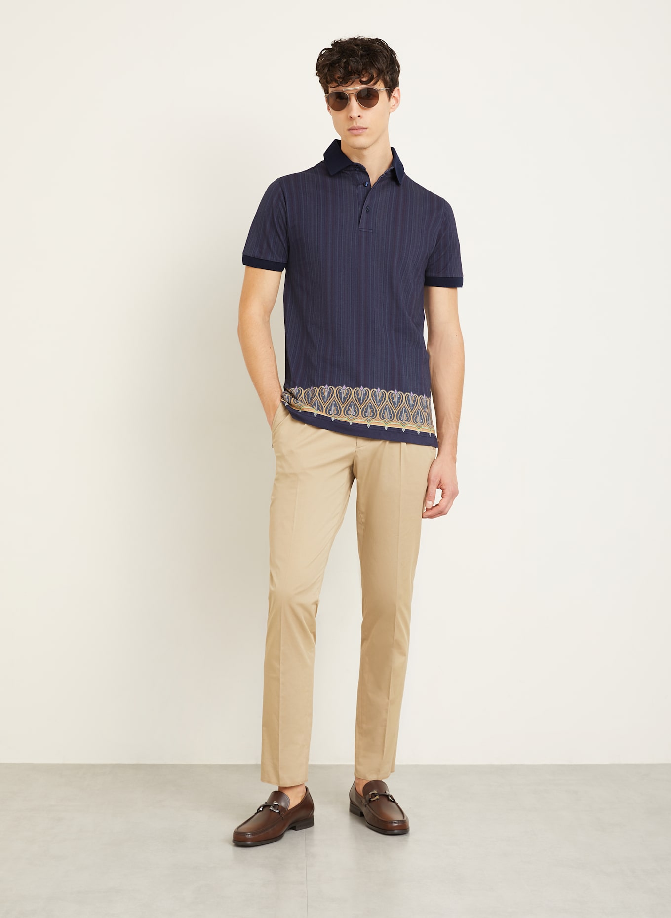 ETRO Piqué-Poloshirt: DUNKELBLAU / DUNKELORANGE / LILA