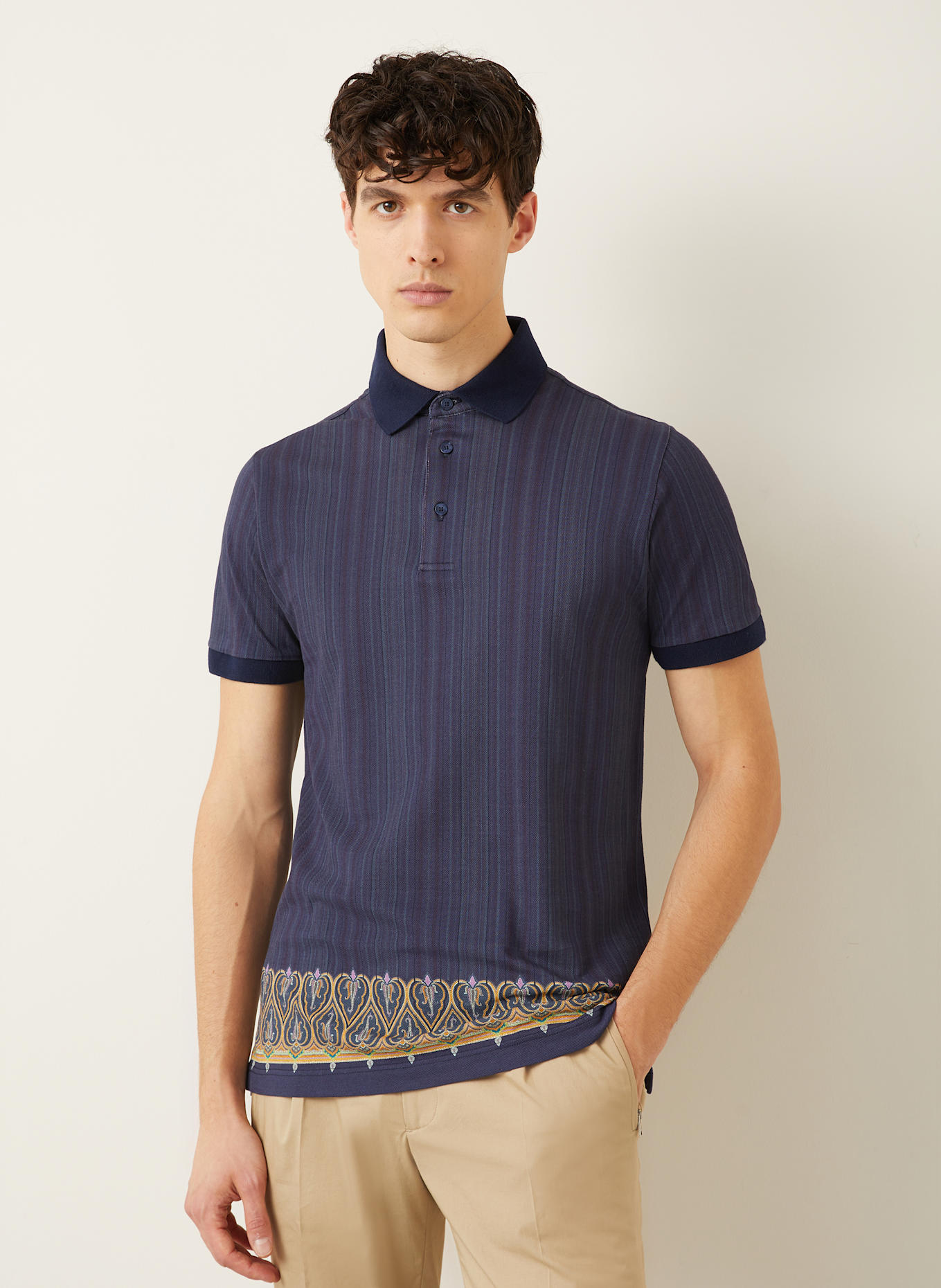 ETRO Piqué-Poloshirt: DUNKELBLAU / DUNKELORANGE / LILA
