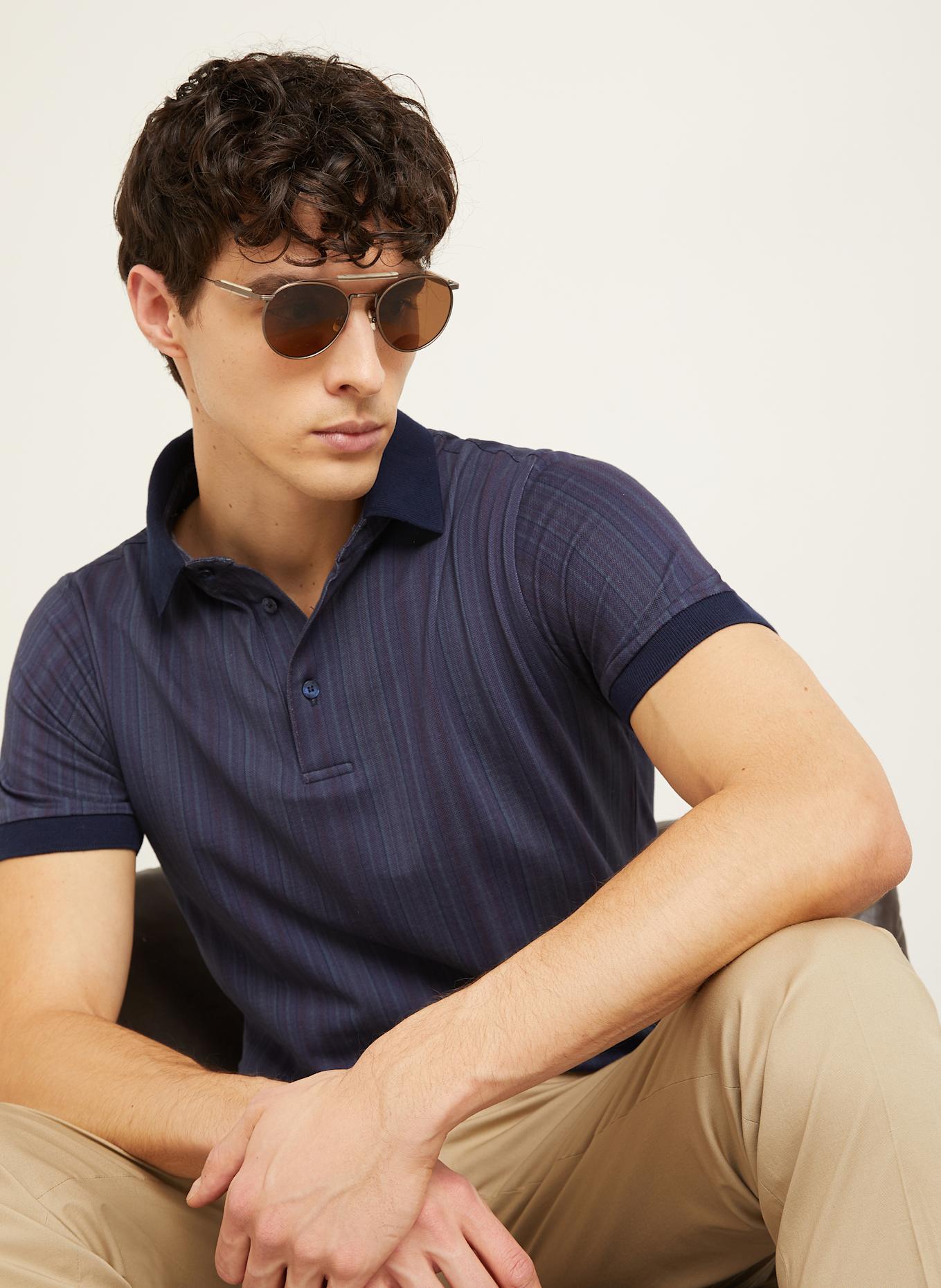 ETRO Piqué-Poloshirt: DUNKELBLAU / DUNKELORANGE / LILA