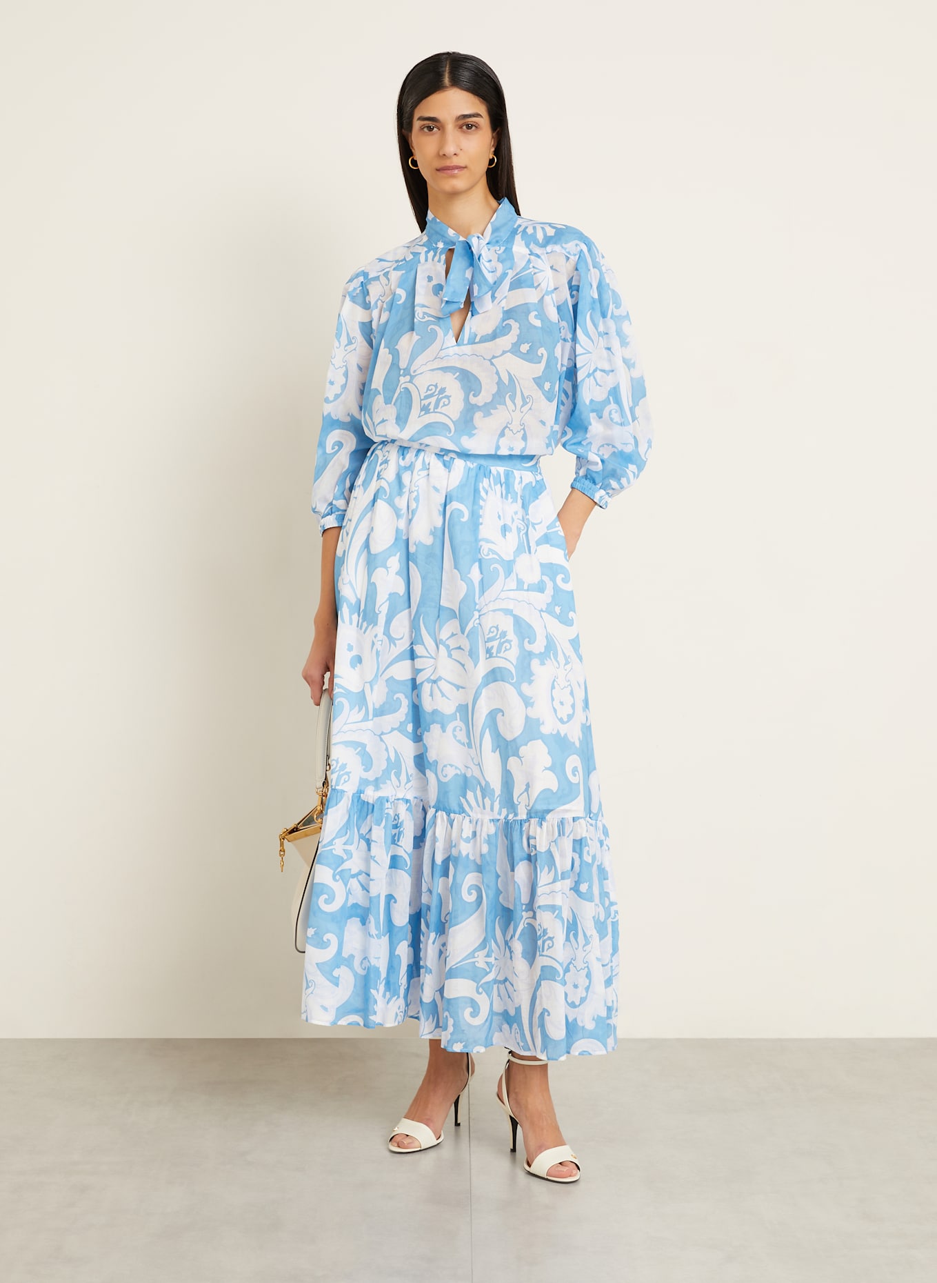 ETRO Bluzka ze wstążką i rękawami 3/4: NIEBIESKI / BIAŁY