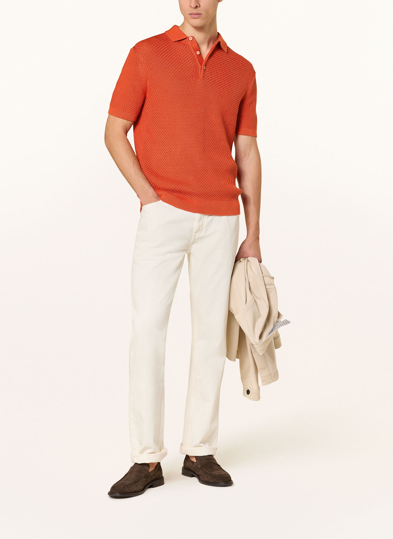 TOMMY HILFIGER Strick-Poloshirt: DUNKELORANGE
