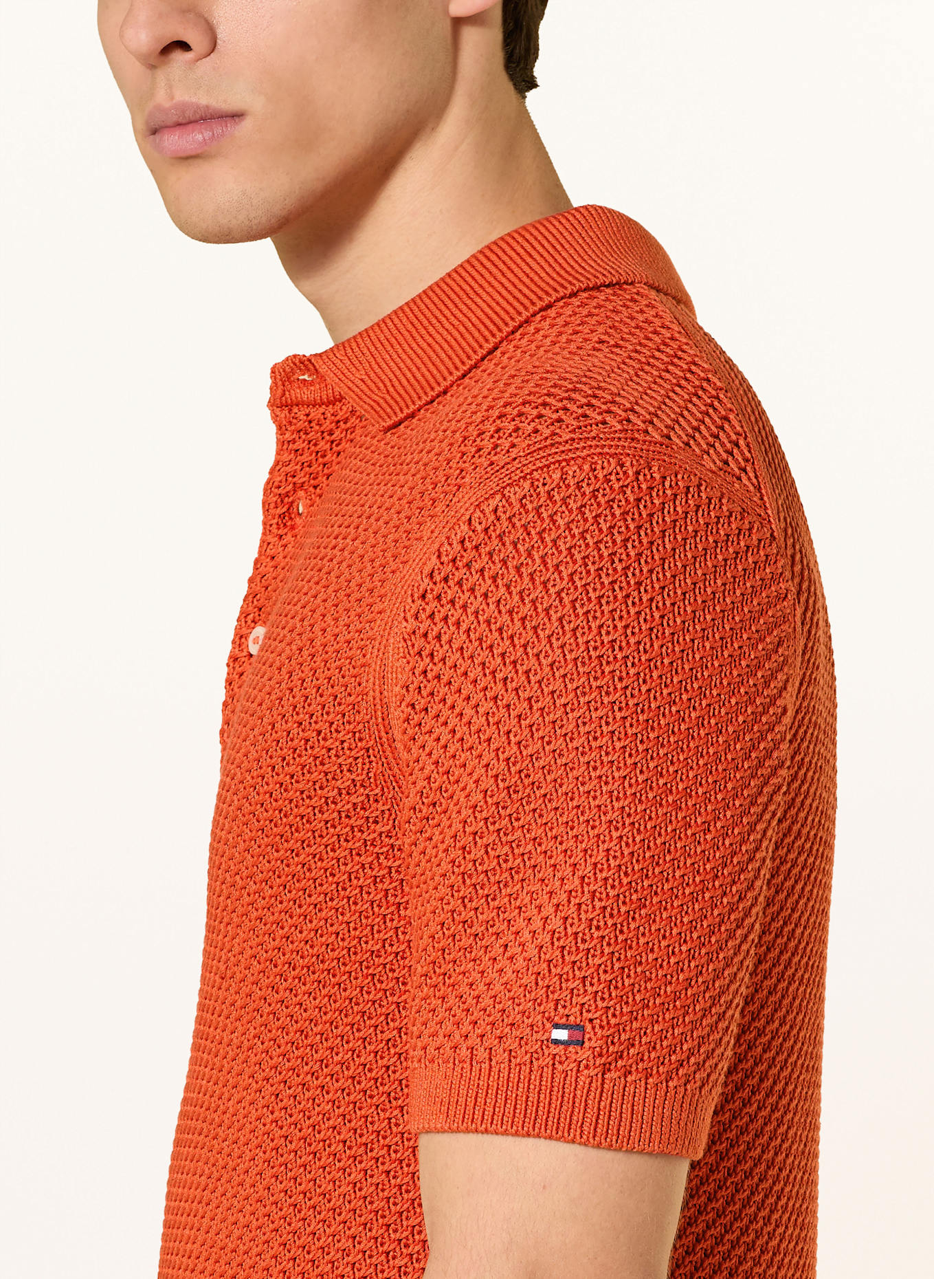 TOMMY HILFIGER Strick-Poloshirt: DUNKELORANGE