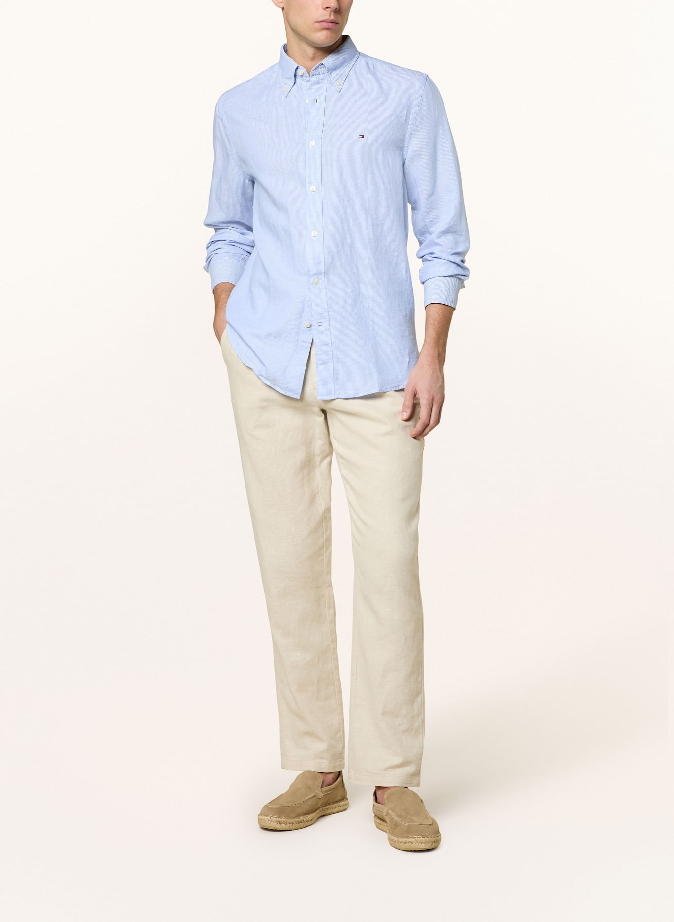 TOMMY HILFIGER Hemd Regular Fit mit Leinen: HELLBLAU / WEISS