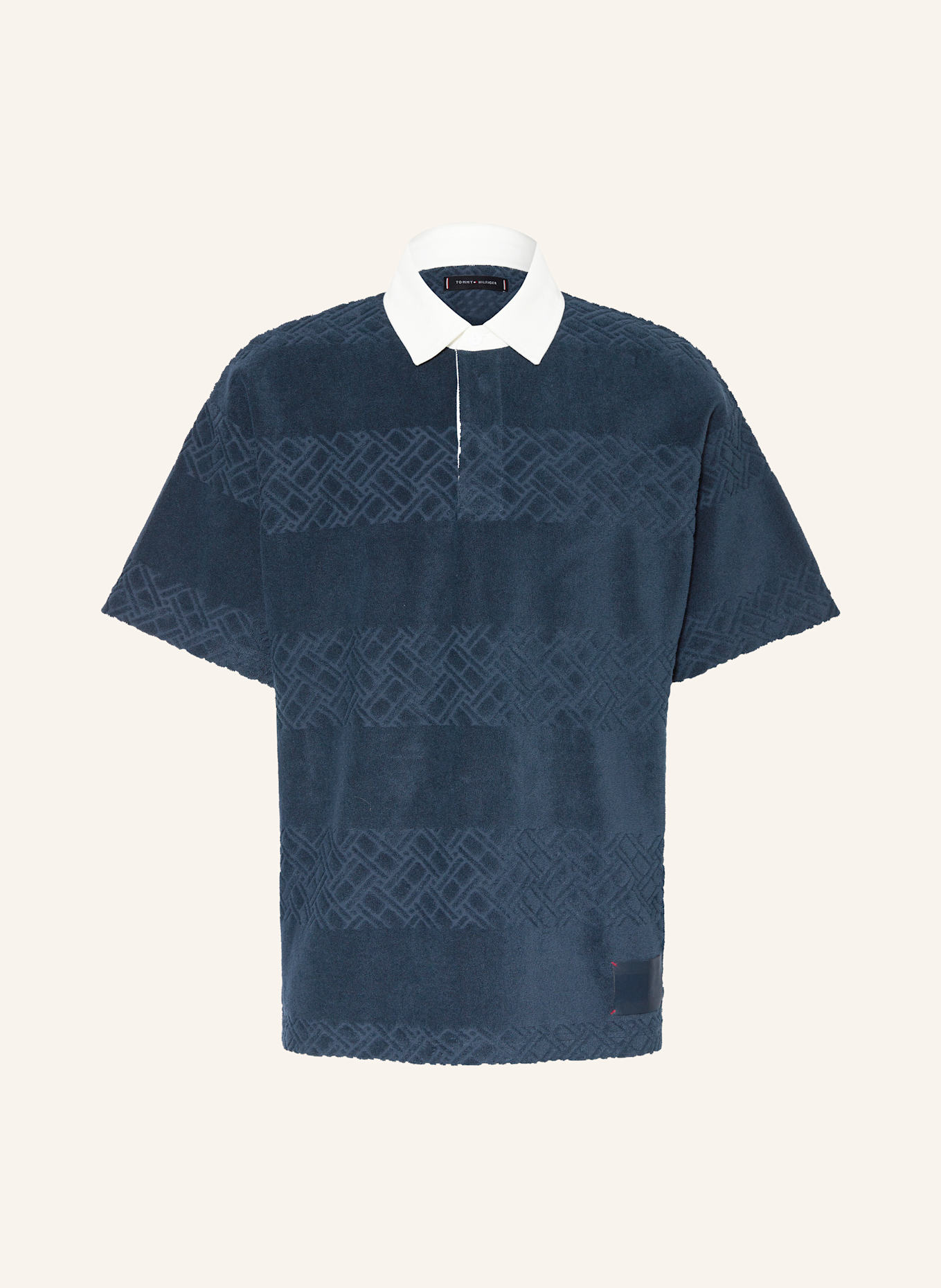 TOMMY HILFIGER Frottee-Poloshirt Regular Fit: DUNKELBLAU/ WEISS