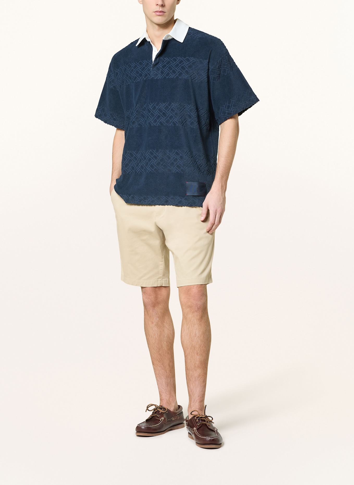TOMMY HILFIGER Frottee-Poloshirt Regular Fit: DUNKELBLAU/ WEISS