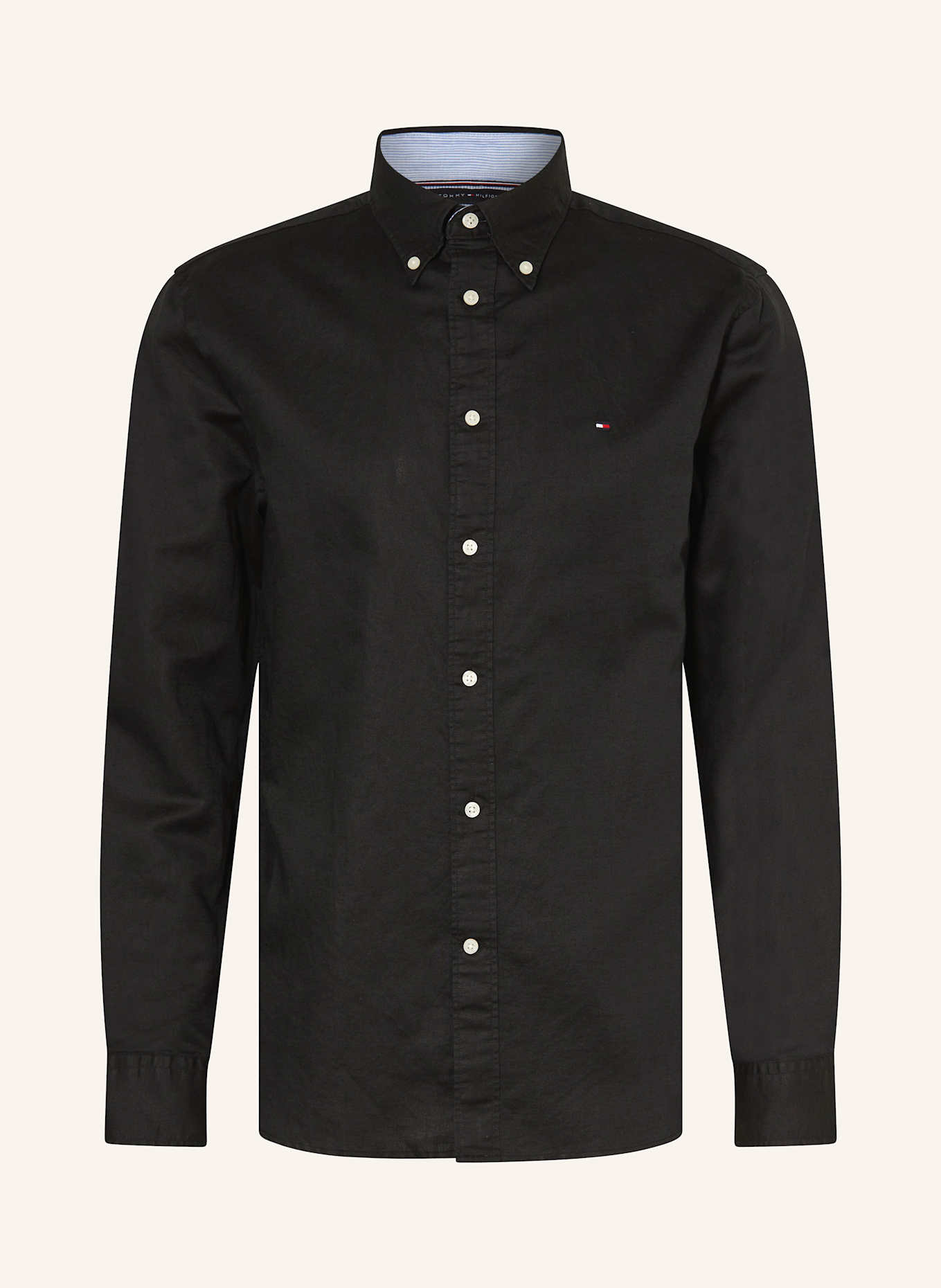 TOMMY HILFIGER Hemd Comfort Fit mit Leinen: SCHWARZ