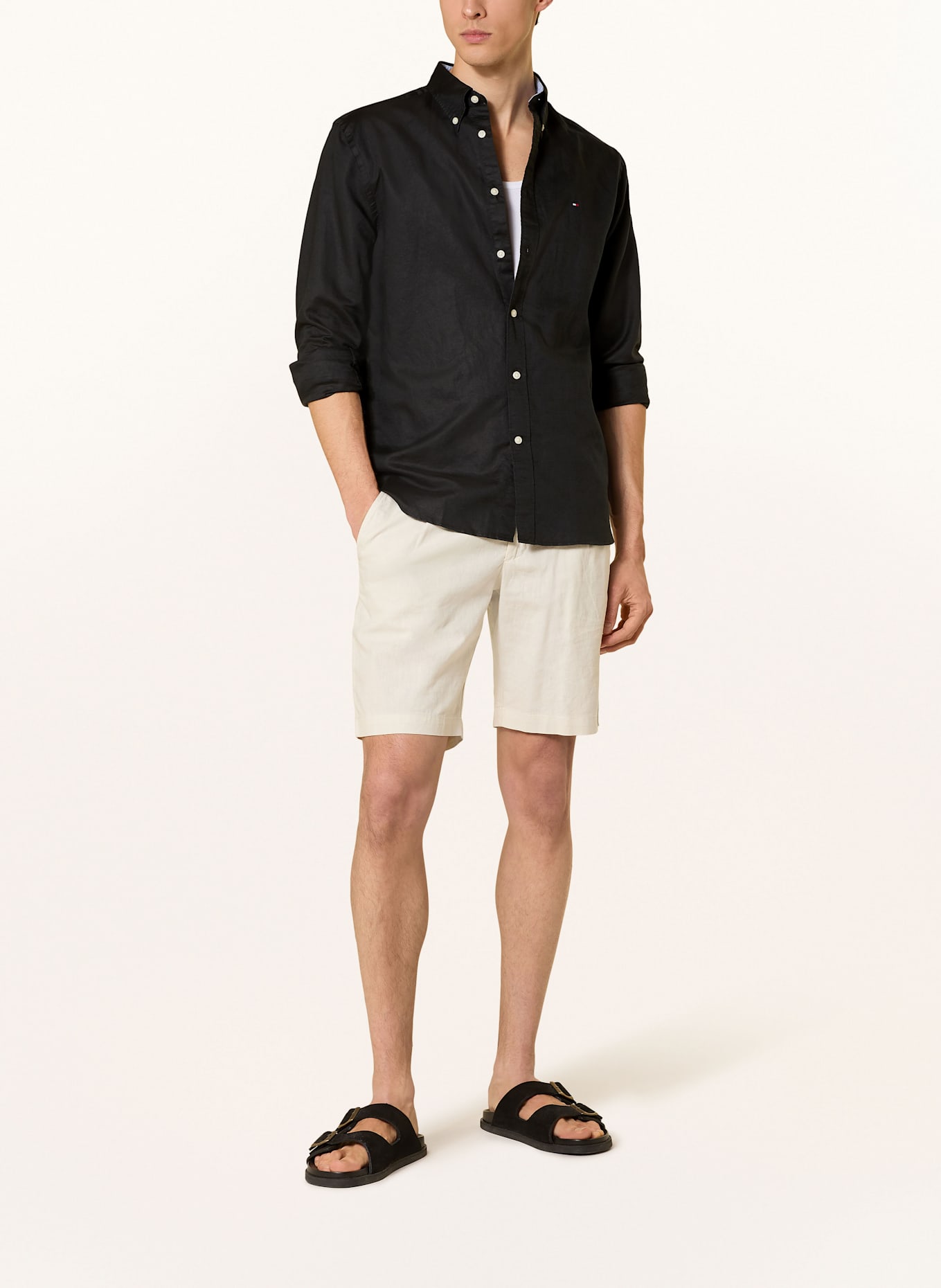 TOMMY HILFIGER Hemd Comfort Fit mit Leinen: SCHWARZ