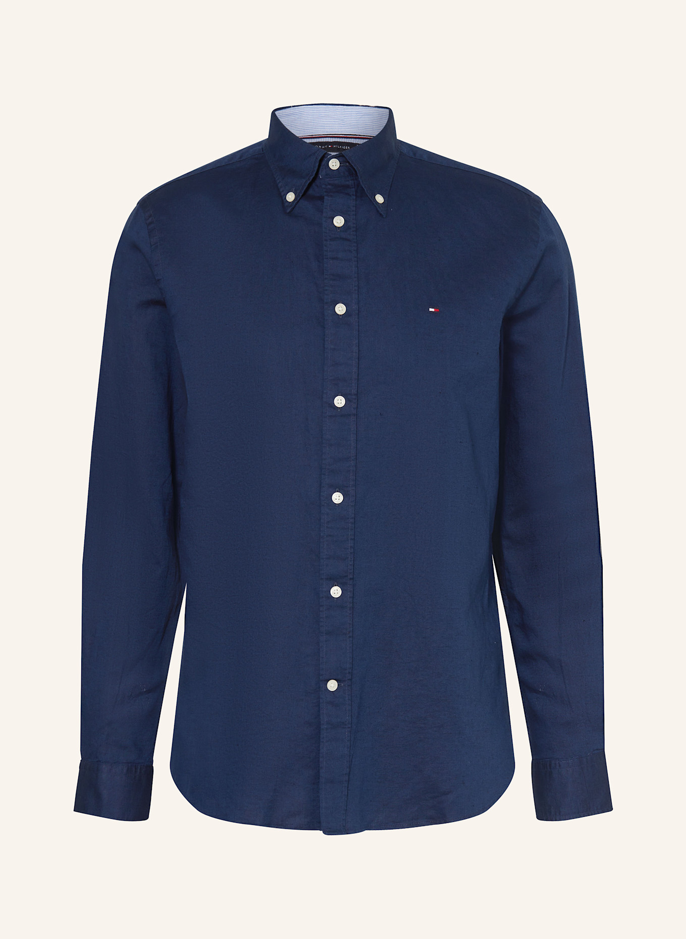 TOMMY HILFIGER Hemd Comfort Fit mit Leinen: DUNKELBLAU