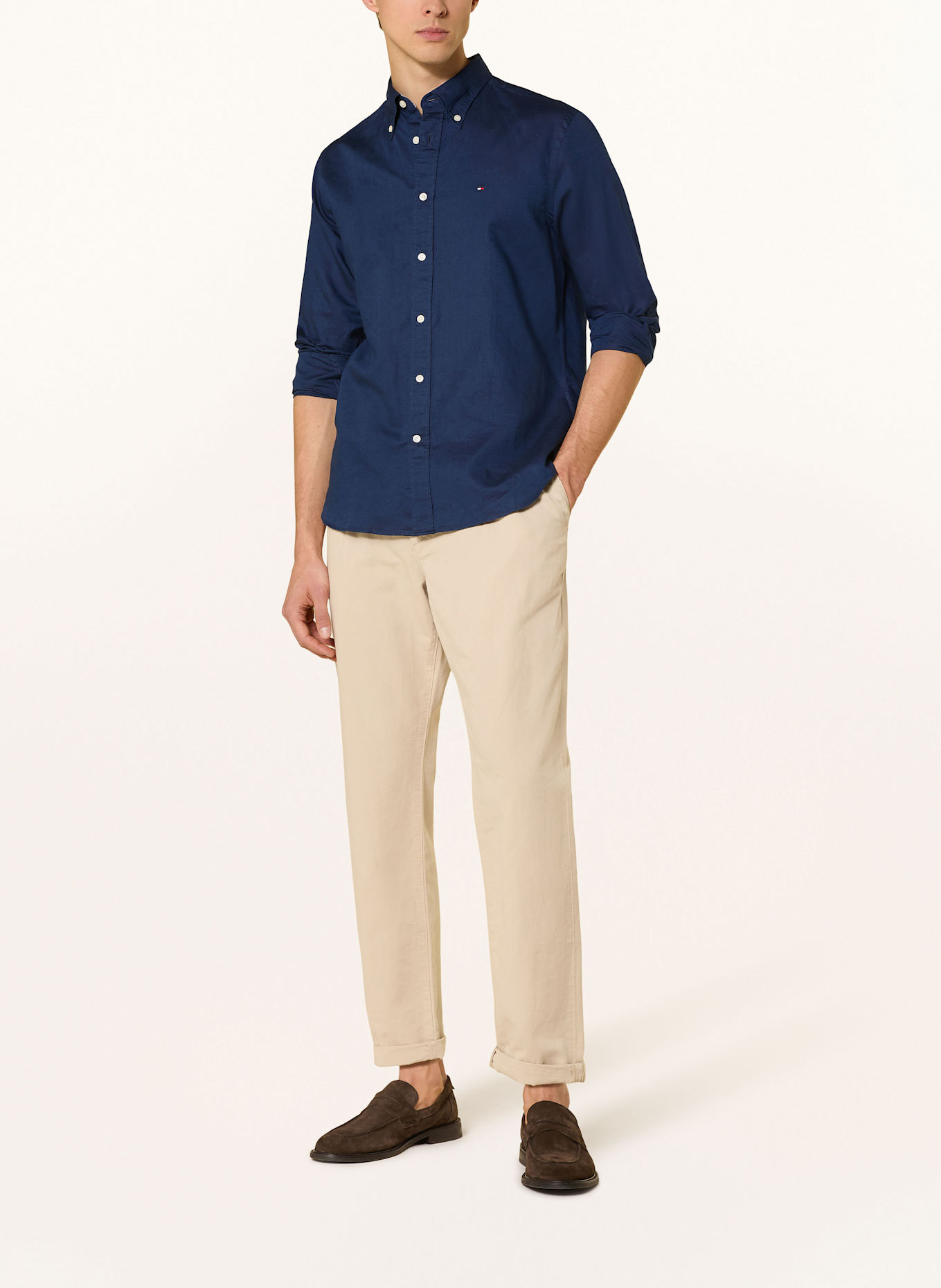 TOMMY HILFIGER Hemd Comfort Fit mit Leinen: DUNKELBLAU