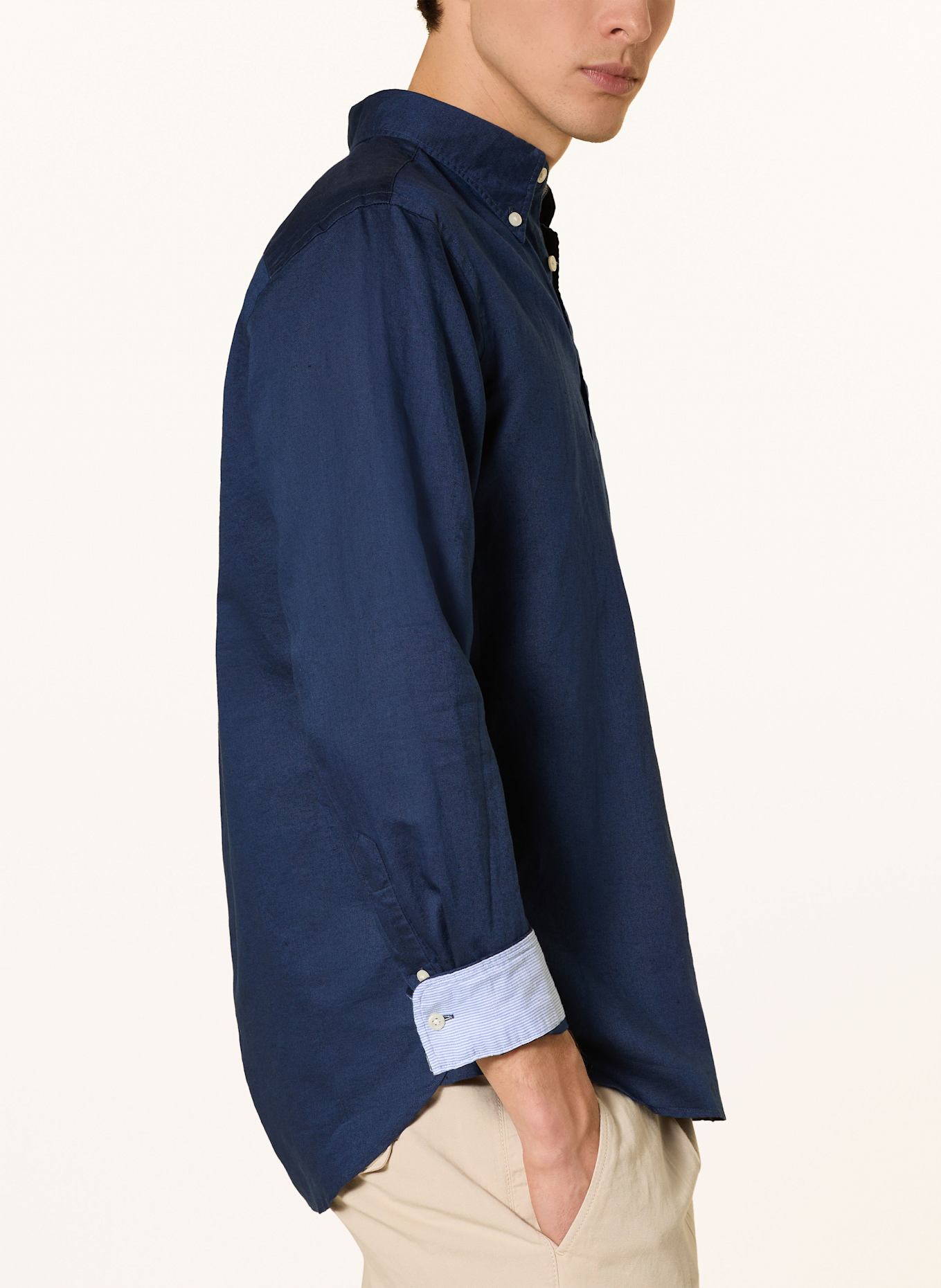TOMMY HILFIGER Hemd Comfort Fit mit Leinen: DUNKELBLAU