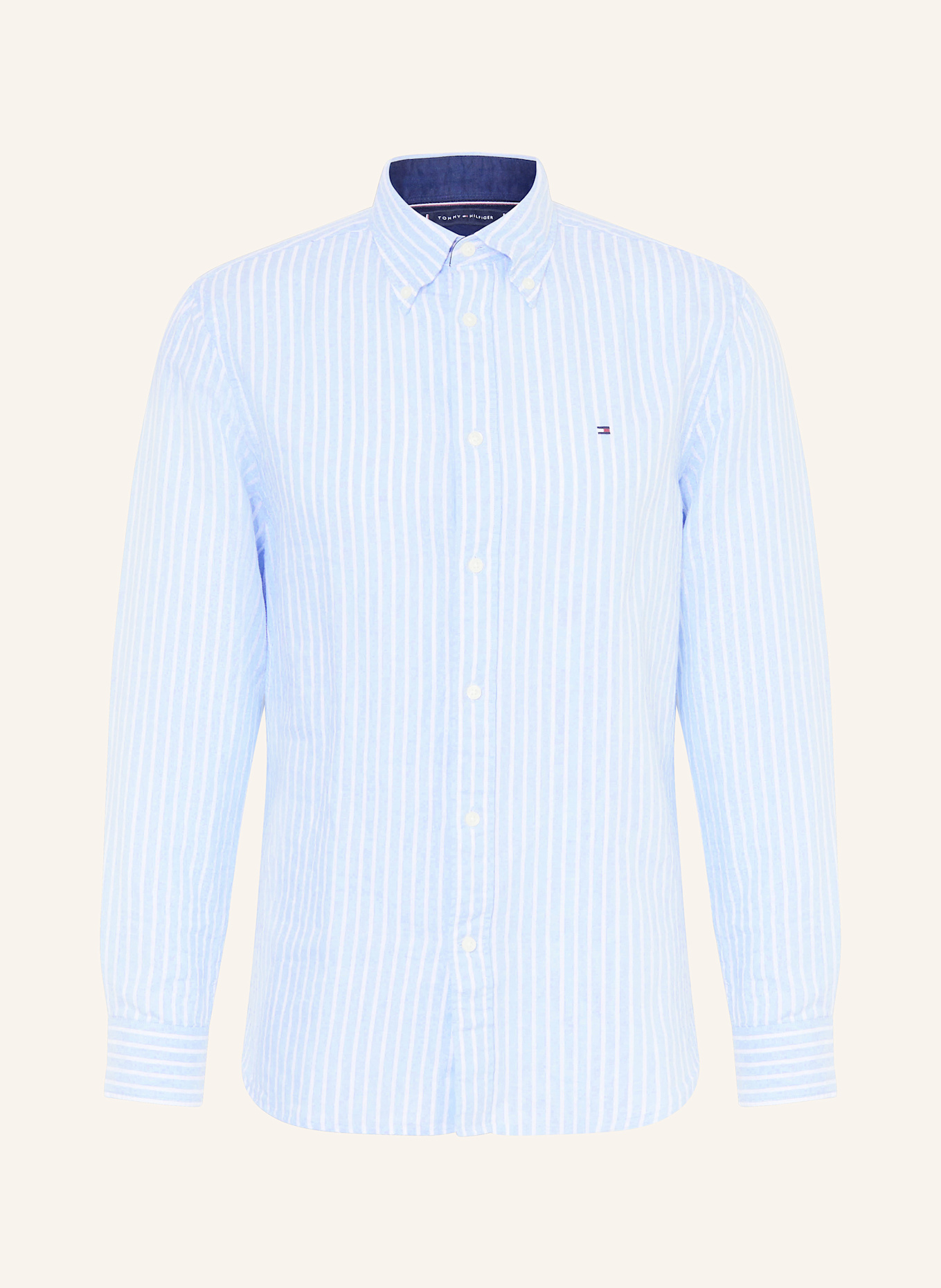 TOMMY HILFIGER Hemd Comfort Fit mit Leinen: HELLBLAU / WEISS
