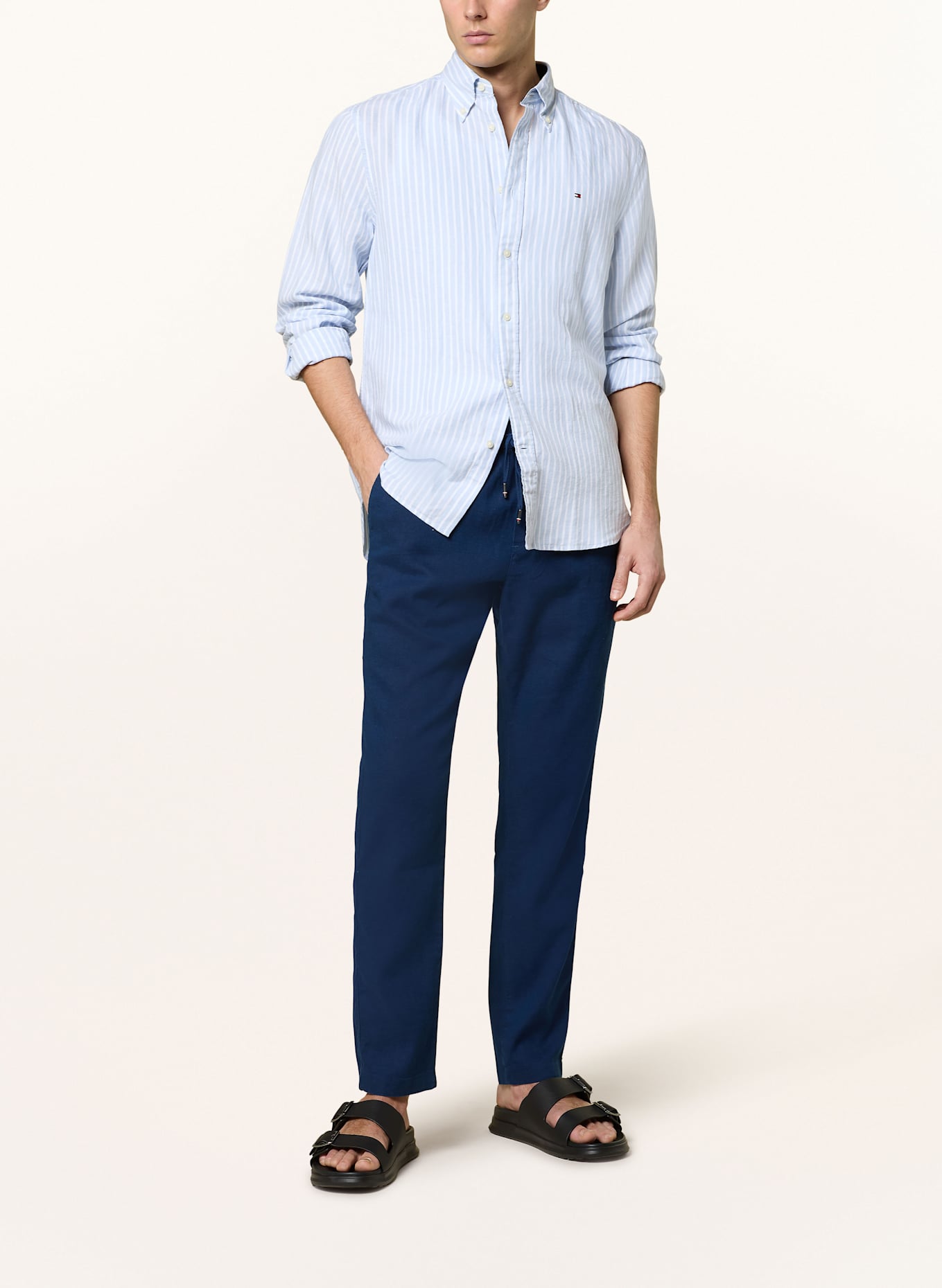 TOMMY HILFIGER Hemd Comfort Fit mit Leinen: HELLBLAU / WEISS