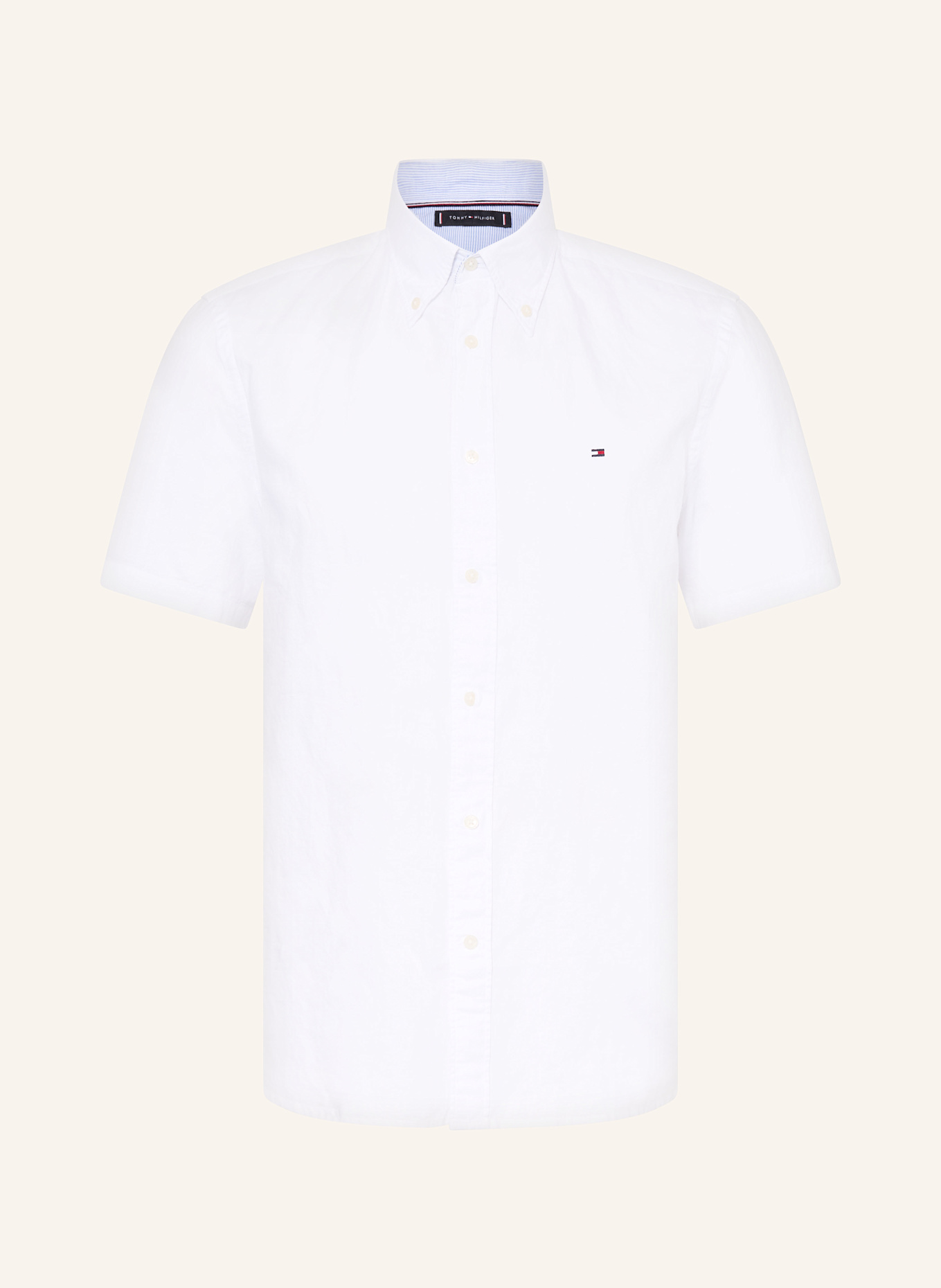 TOMMY HILFIGER Kurzarm-Hemd Regular Fit mit Leinen: WEISS