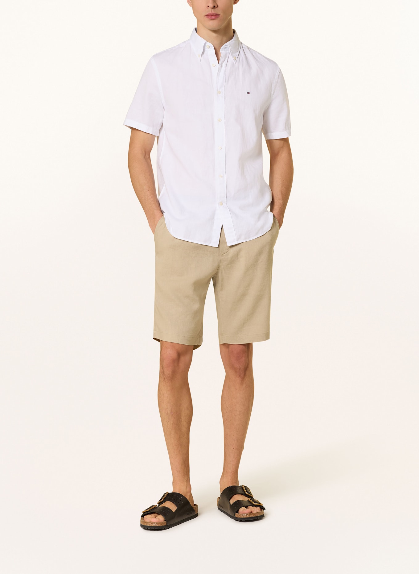 TOMMY HILFIGER Kurzarm-Hemd Regular Fit mit Leinen: WEISS
