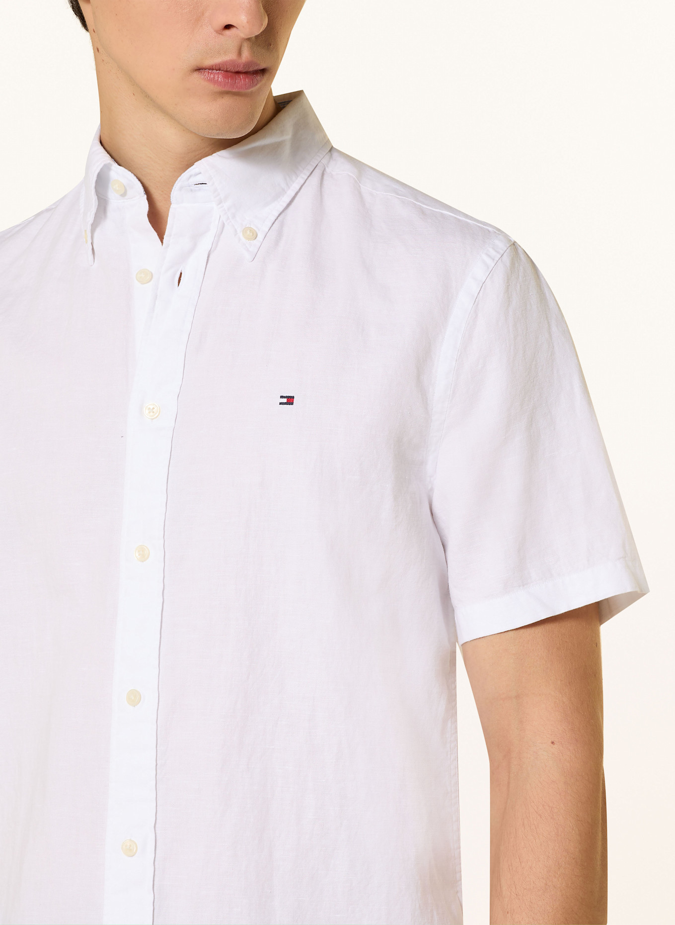 TOMMY HILFIGER Kurzarm-Hemd Regular Fit mit Leinen: WEISS