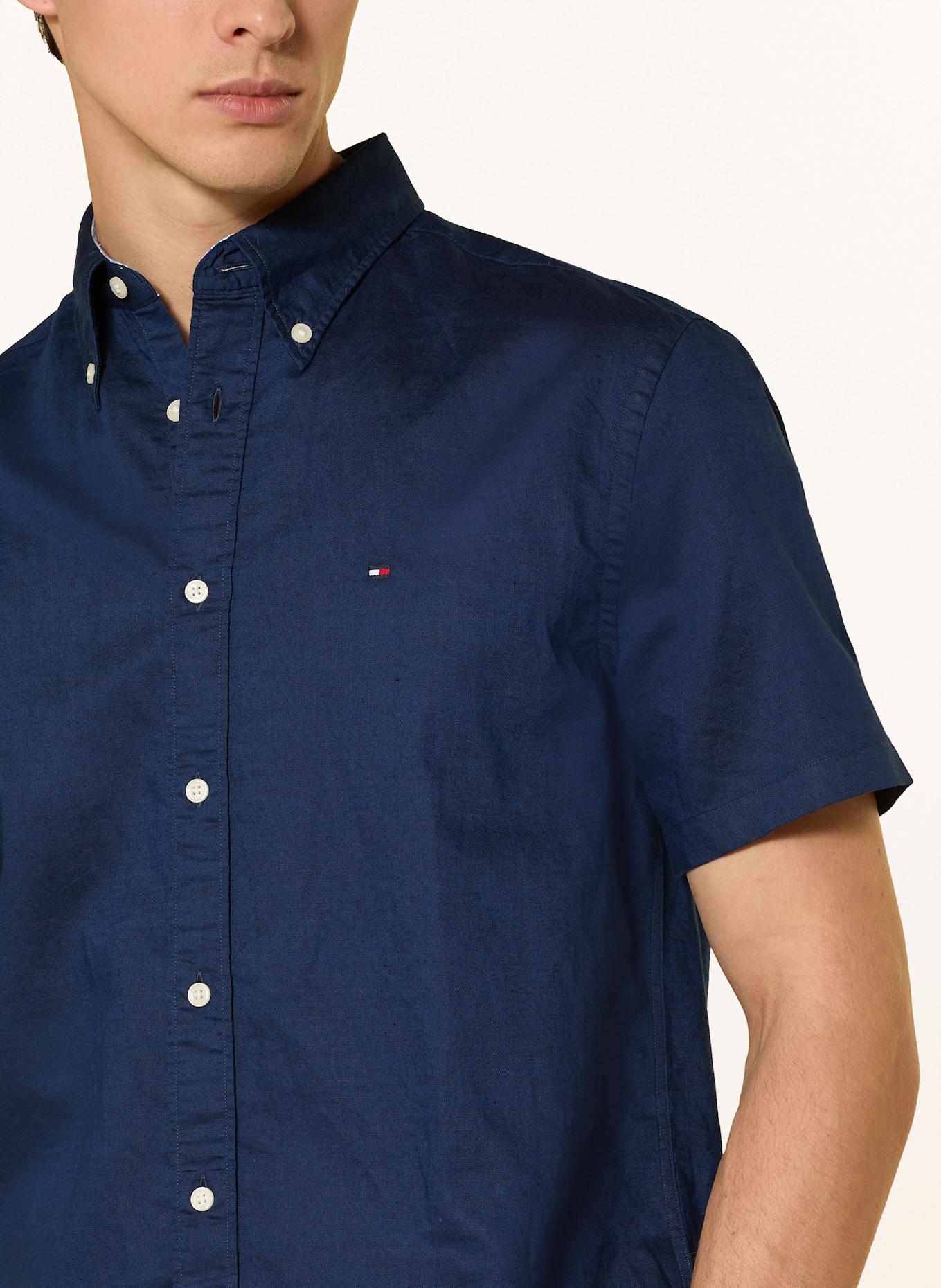 TOMMY HILFIGER Kurzarm-Hemd Regular Fit mit Leinen: DUNKELBLAU