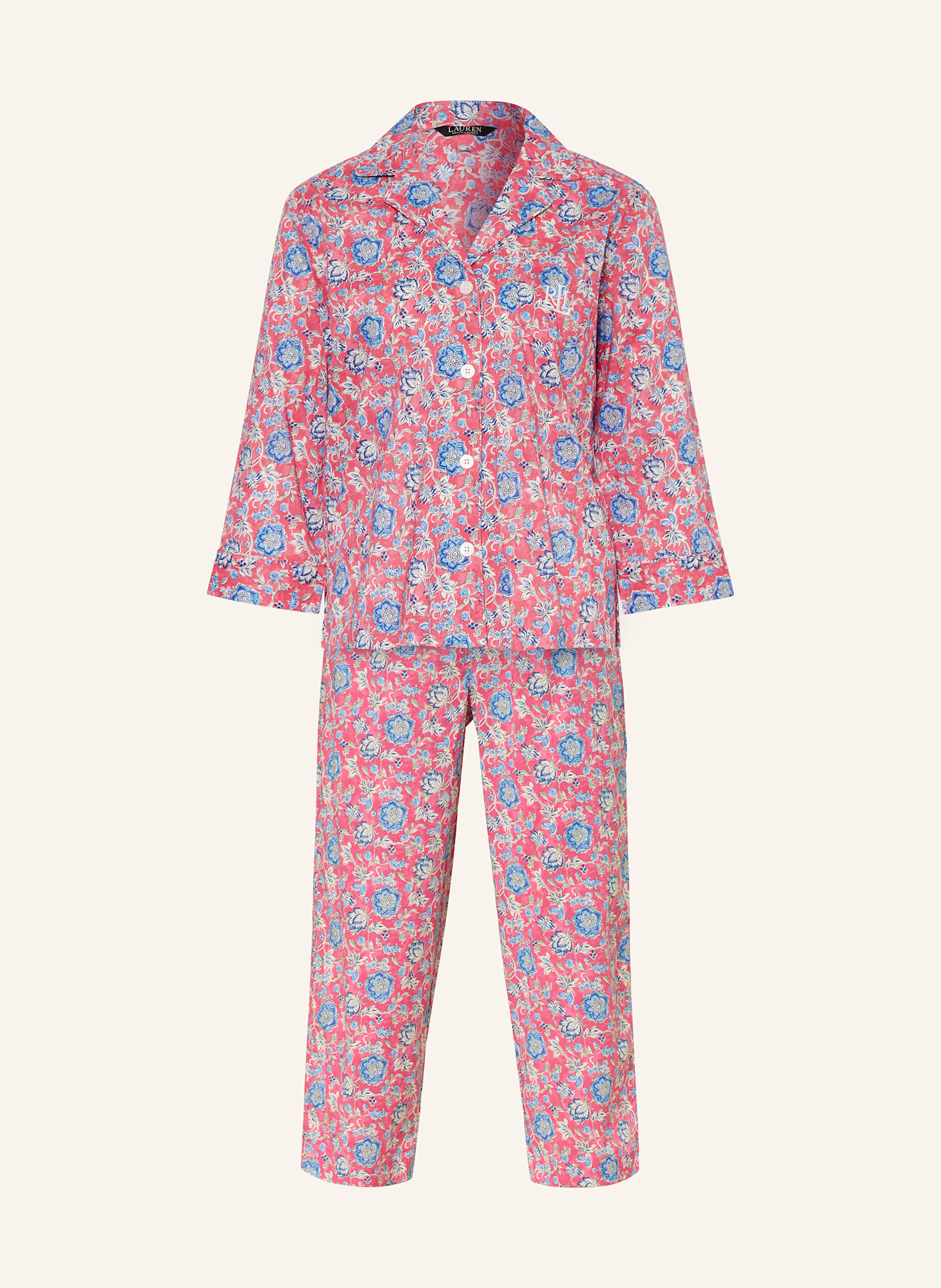 LAUREN RALPH LAUREN 3/4-Schlafanzug: HELLROT/ BLAU/ WEISS