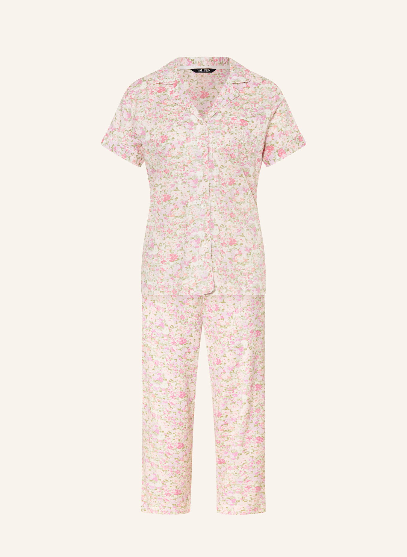 LAUREN RALPH LAUREN 7/8-Schlafanzug: CREME/ NEONPINK/ HELLGRÜN