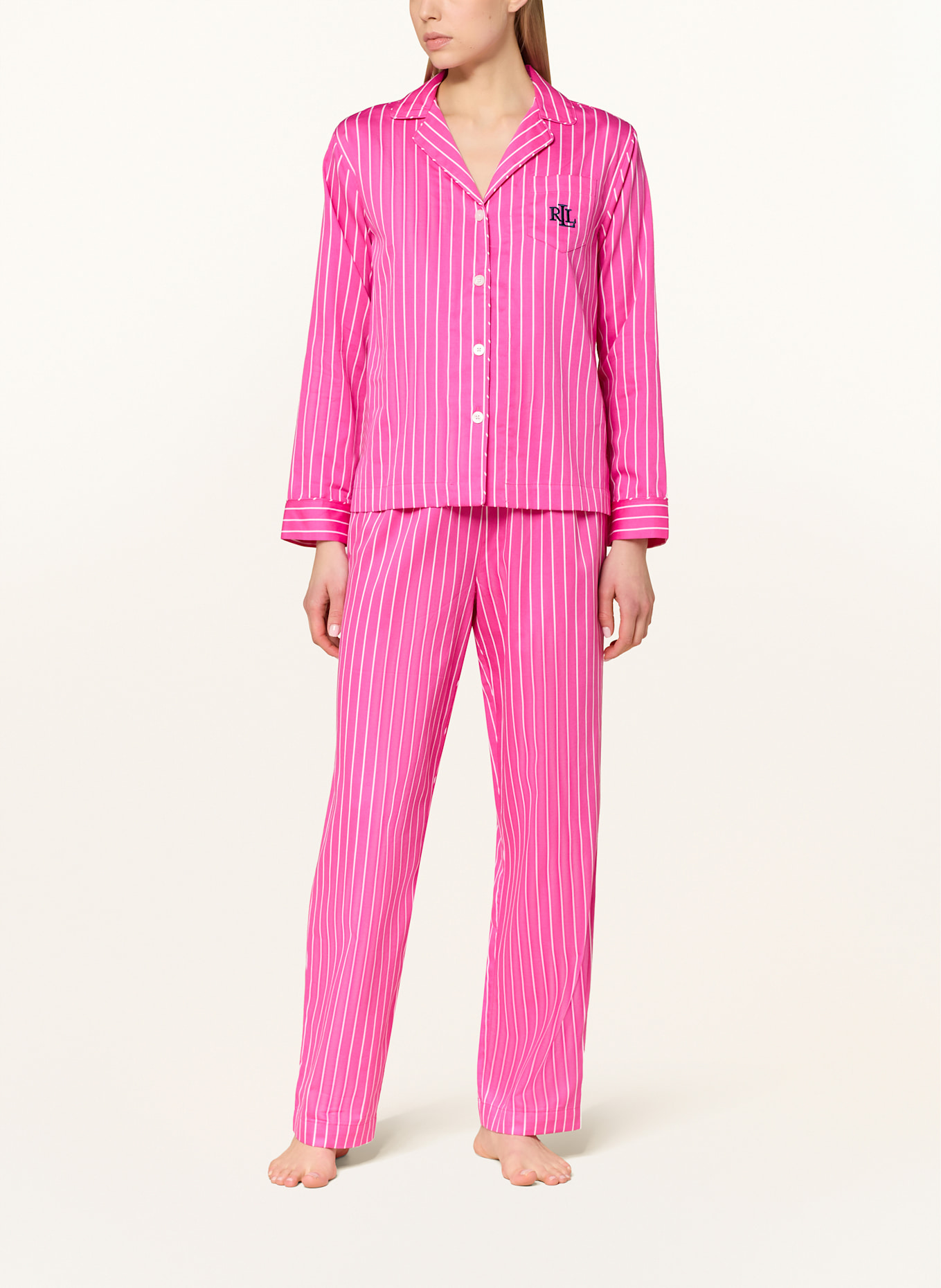 LAUREN RALPH LAUREN Schlafanzug: PINK/ WEISS