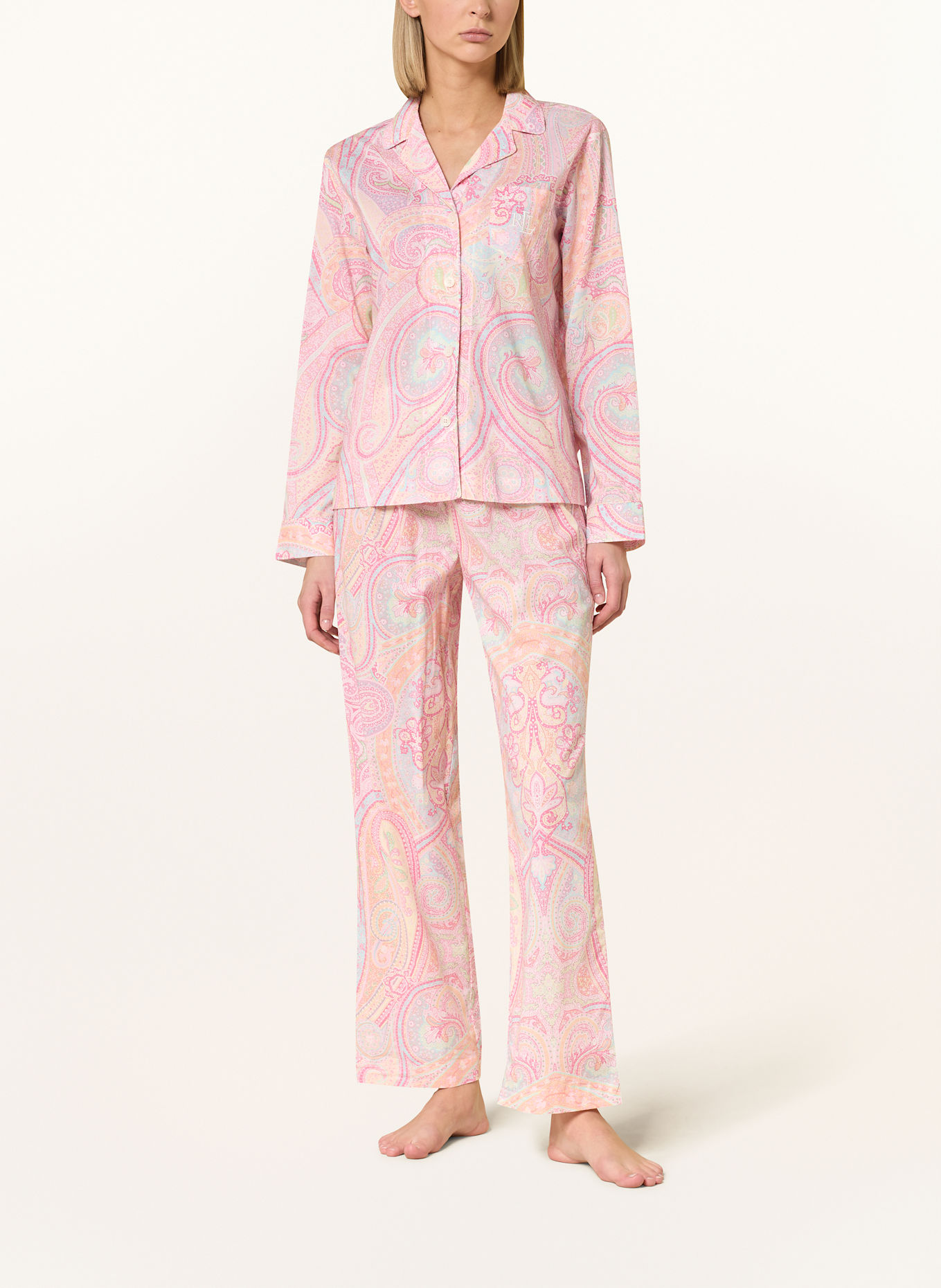LAUREN RALPH LAUREN 7/8-Schlafanzug: PINK/ HELLBLAU/ ECRU