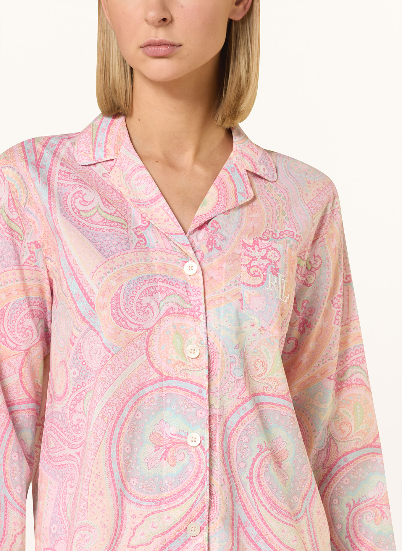 LAUREN RALPH LAUREN 7/8-Schlafanzug: PINK/ HELLBLAU/ ECRU