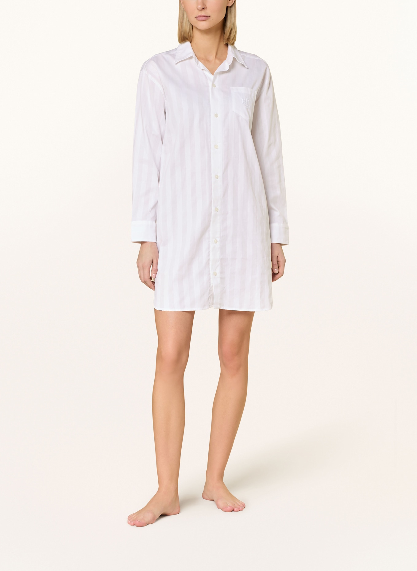 LAUREN RALPH LAUREN Nachthemd COTTON SHADOW STRIPE: WEISS