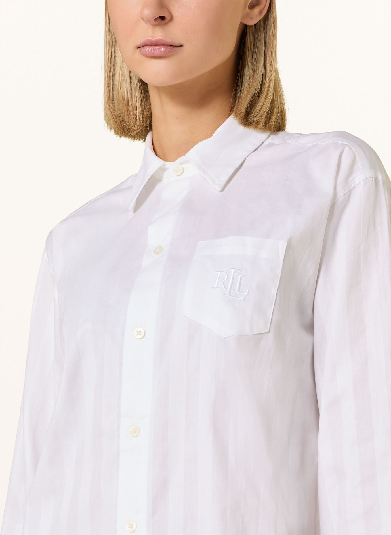 LAUREN RALPH LAUREN Nachthemd COTTON SHADOW STRIPE: WEISS