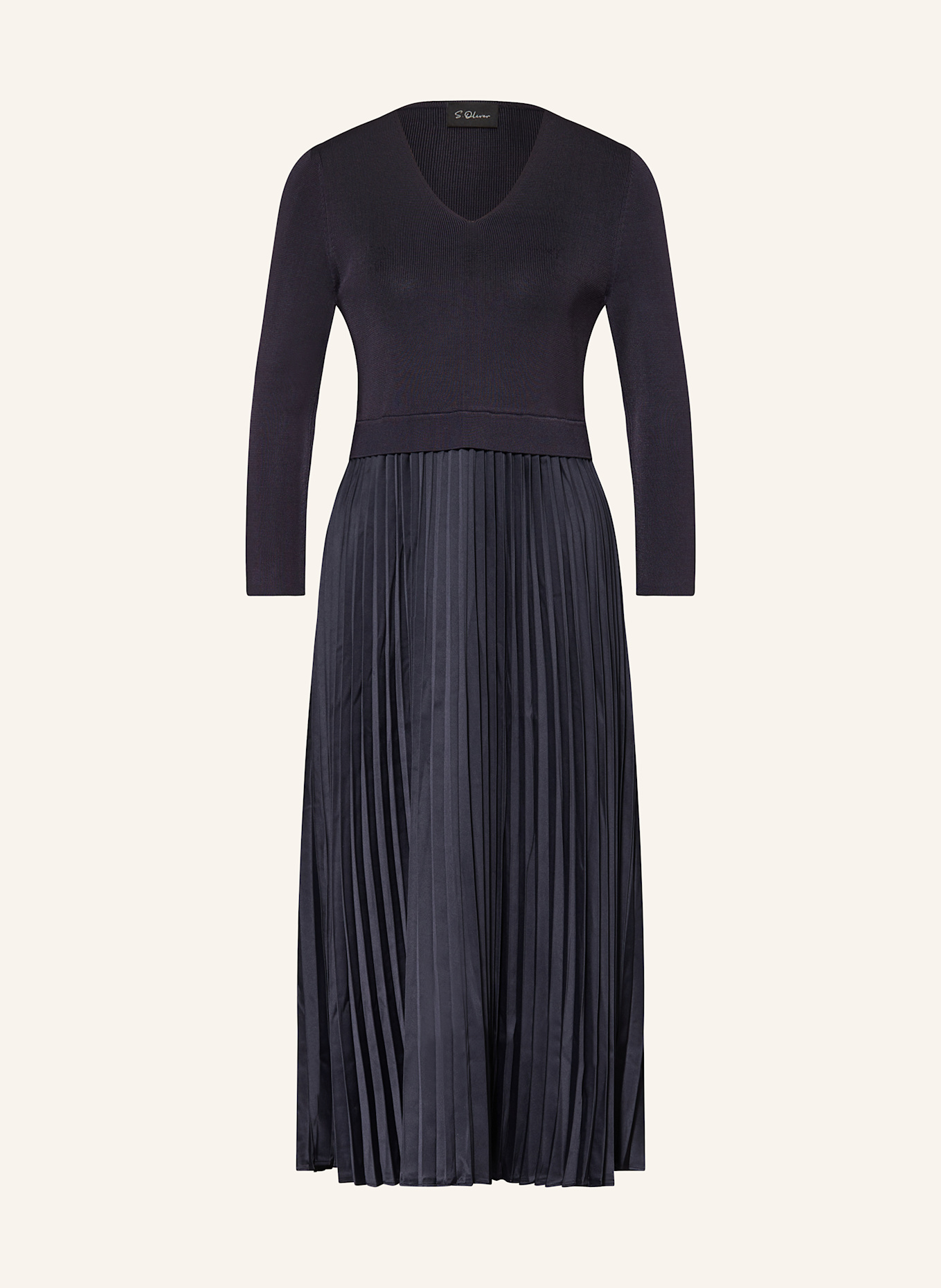 s.Oliver BLACK LABEL Šaty ze směsi materiálů s plisováním: TMAVĚ MODRÁ