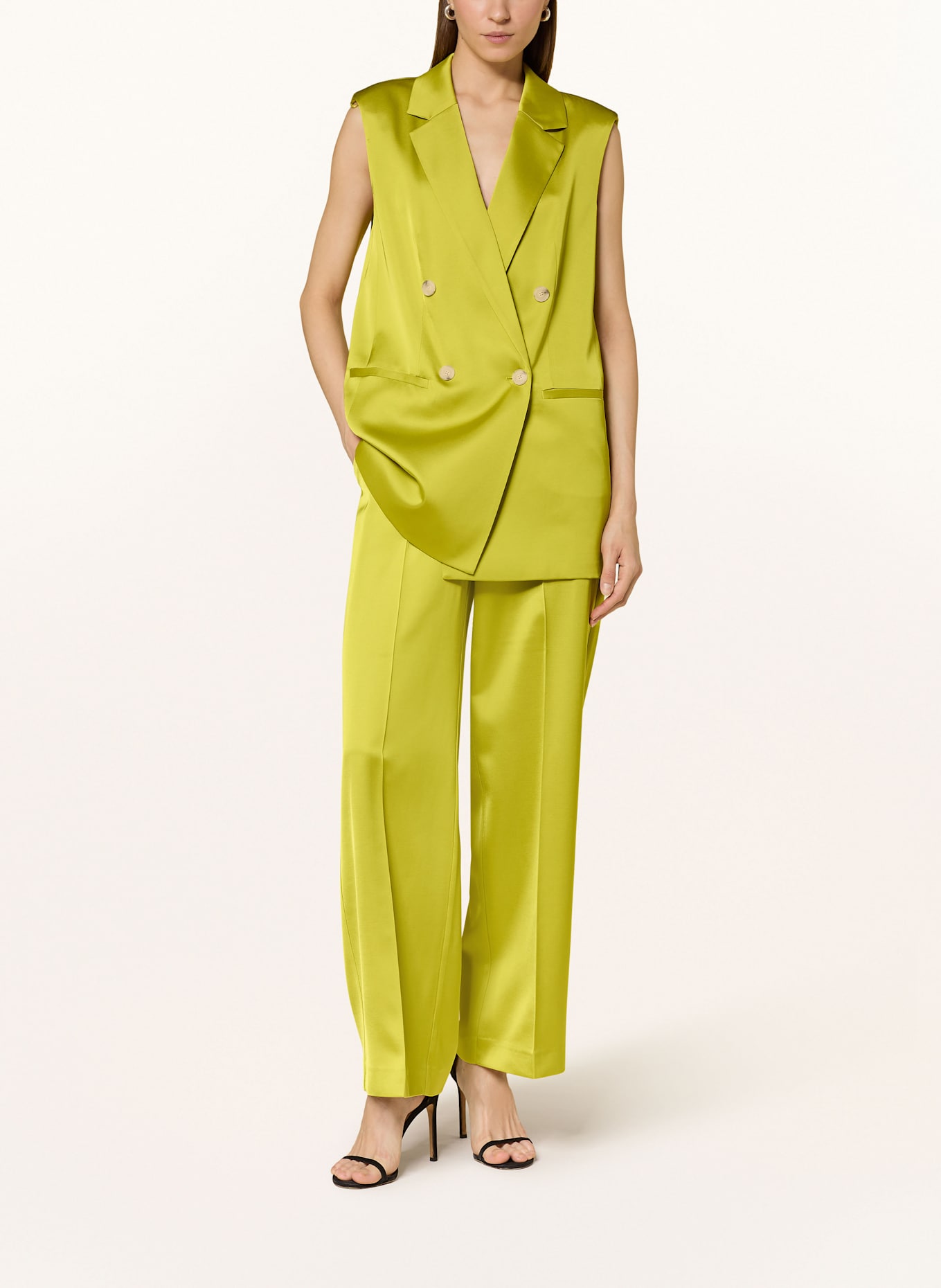 comma Marlenehose aus Satin: HELLGRÜN