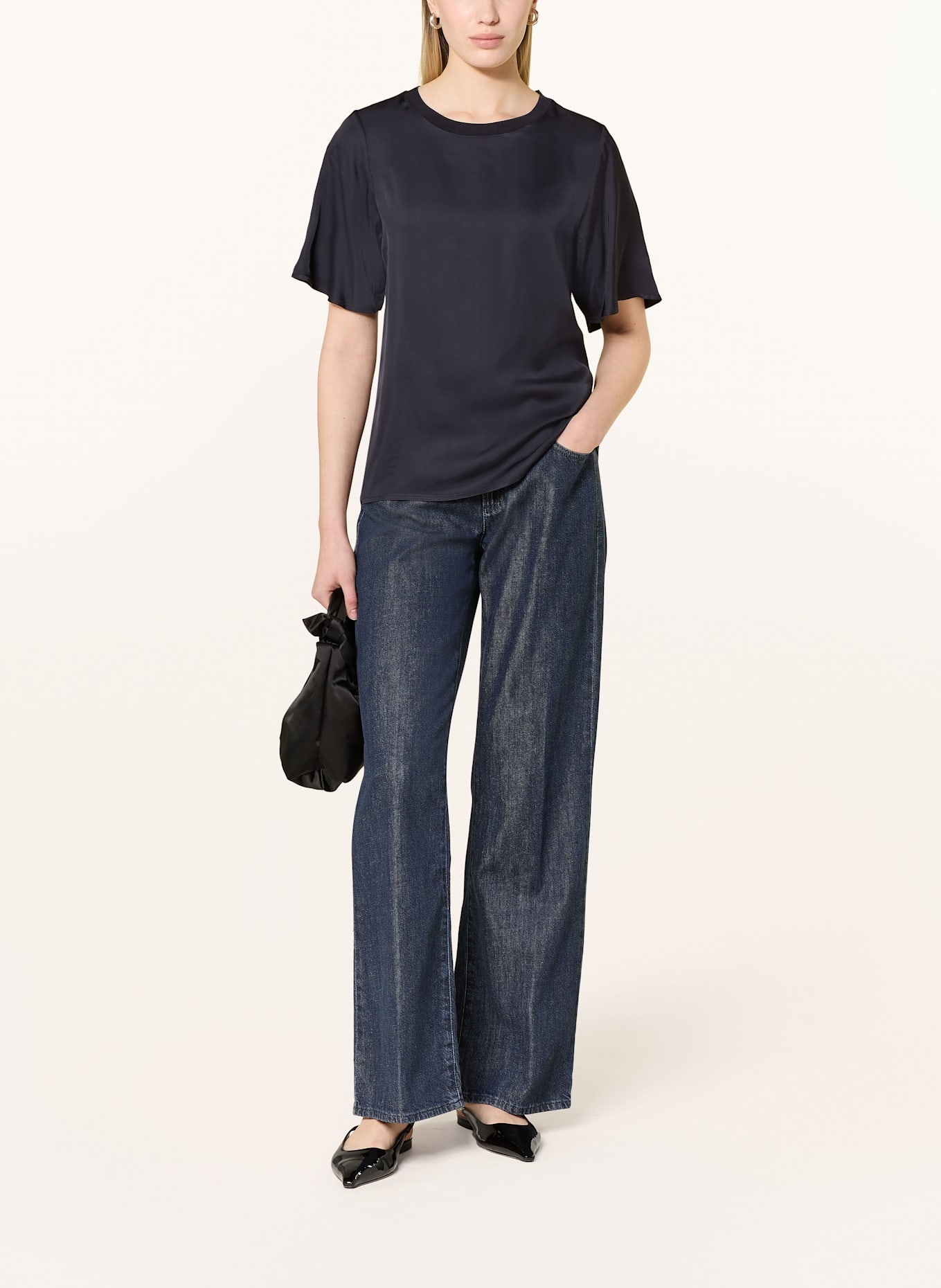 comma Blusenshirt aus Satin: DUNKELBLAU