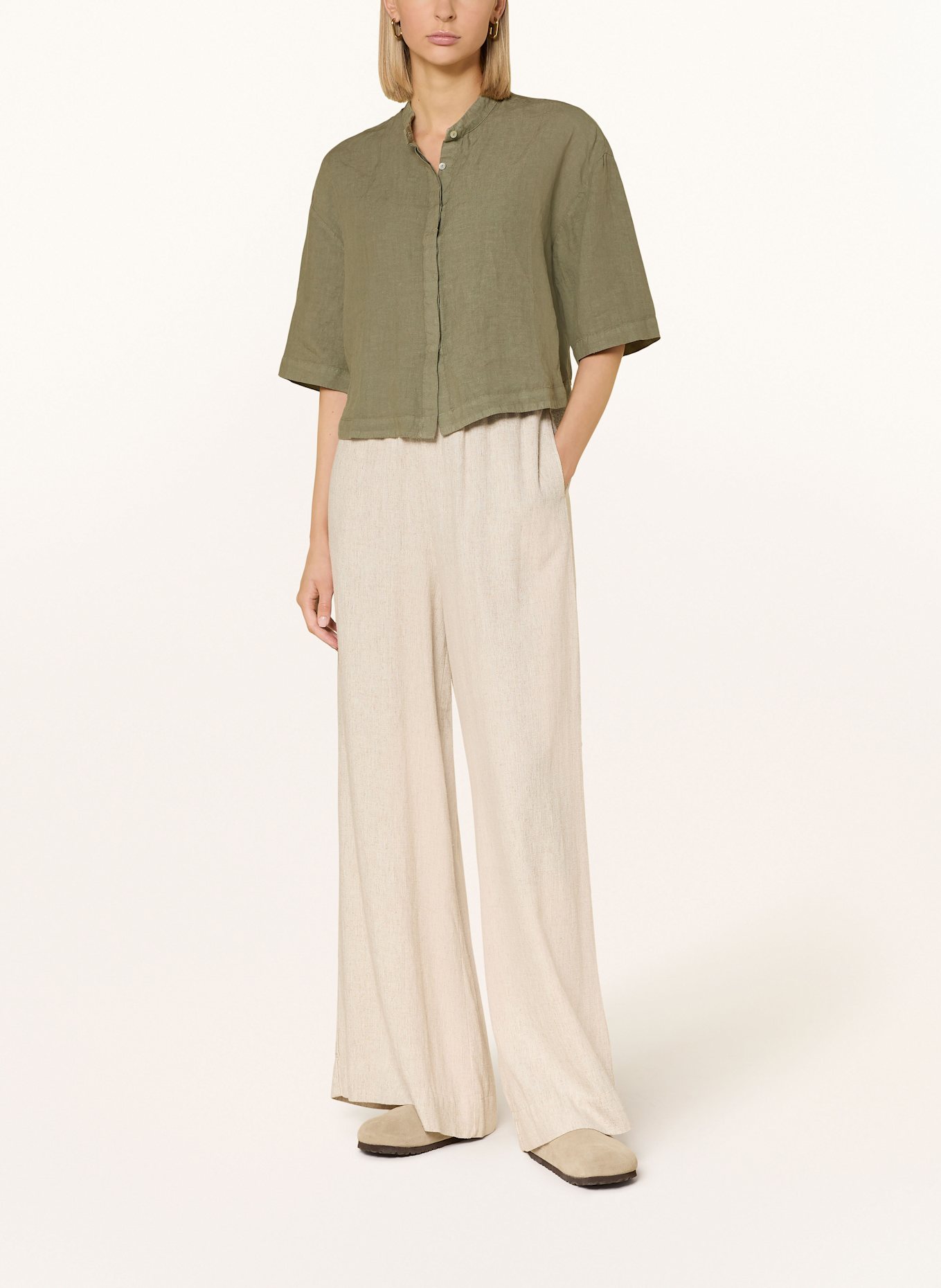 120%lino Leinenbluse mit 3/4-Arm: KHAKI