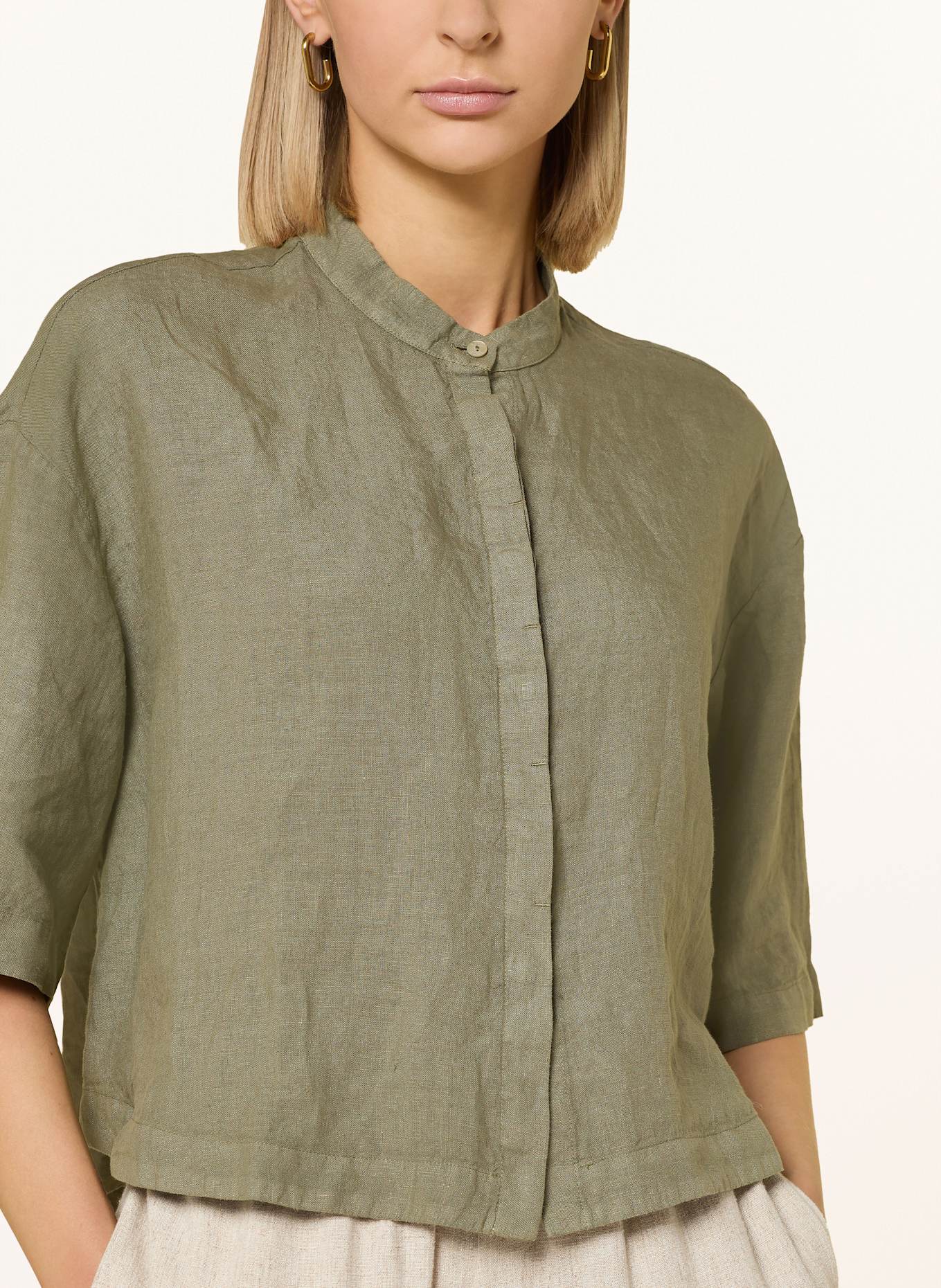 120%lino Leinenbluse mit 3/4-Arm: KHAKI