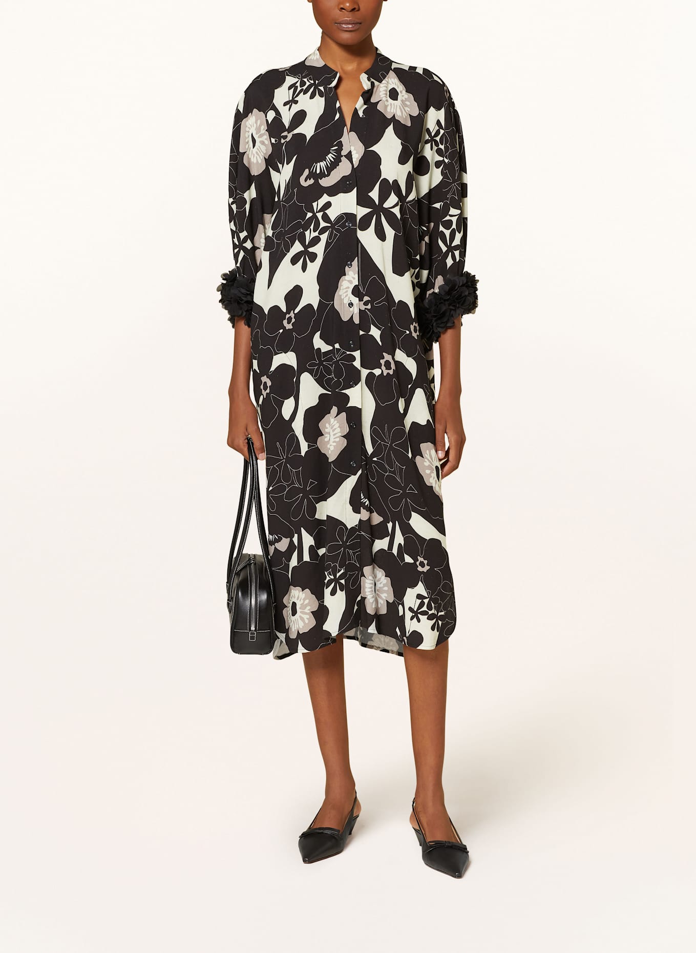 lilienfels Leinenkleid mit 3/4-Arm: SCHWARZ / CREME / TAUPE