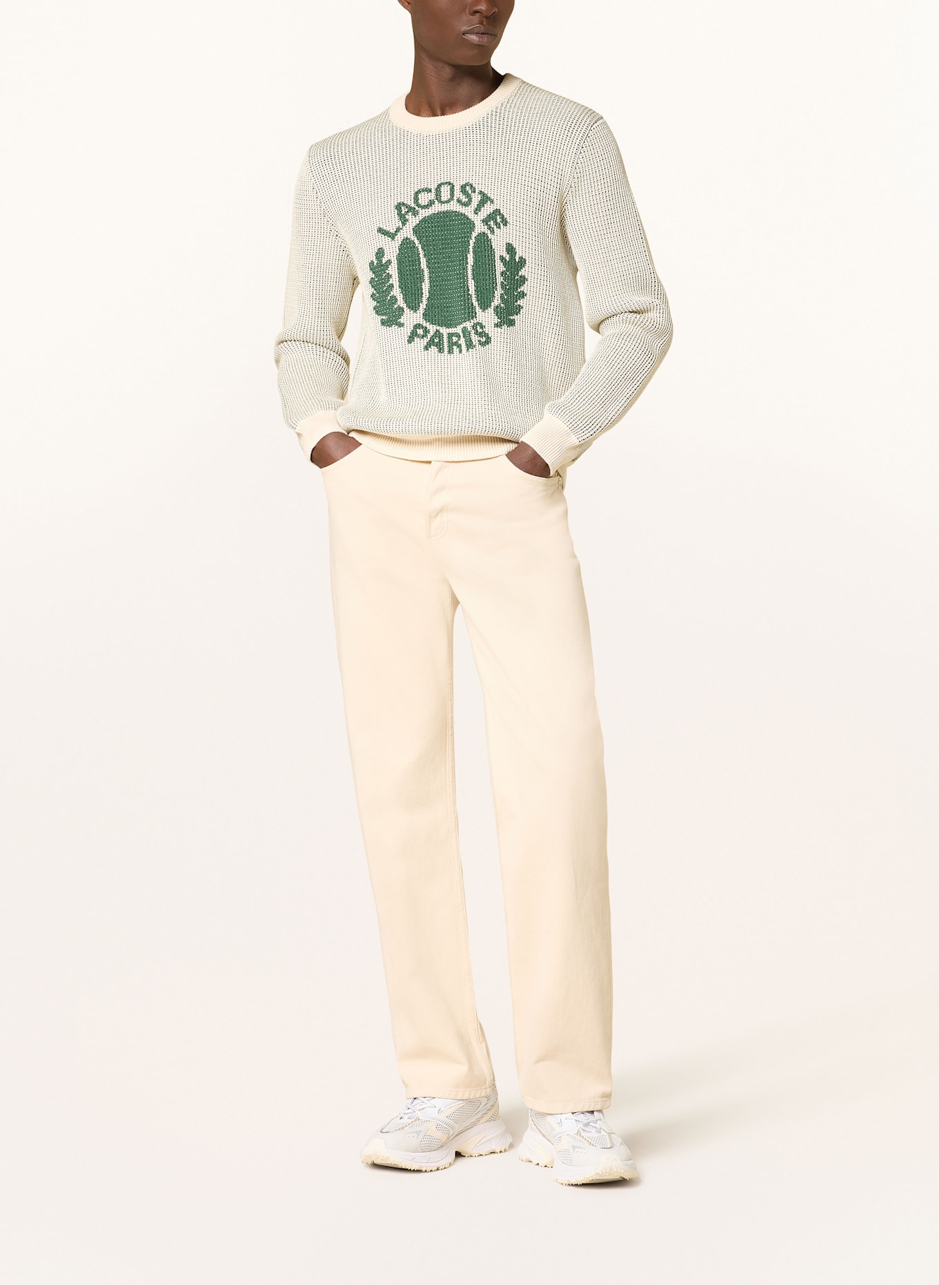 LACOSTE Svetr: ZELENÁ / KRÉMOVÁ