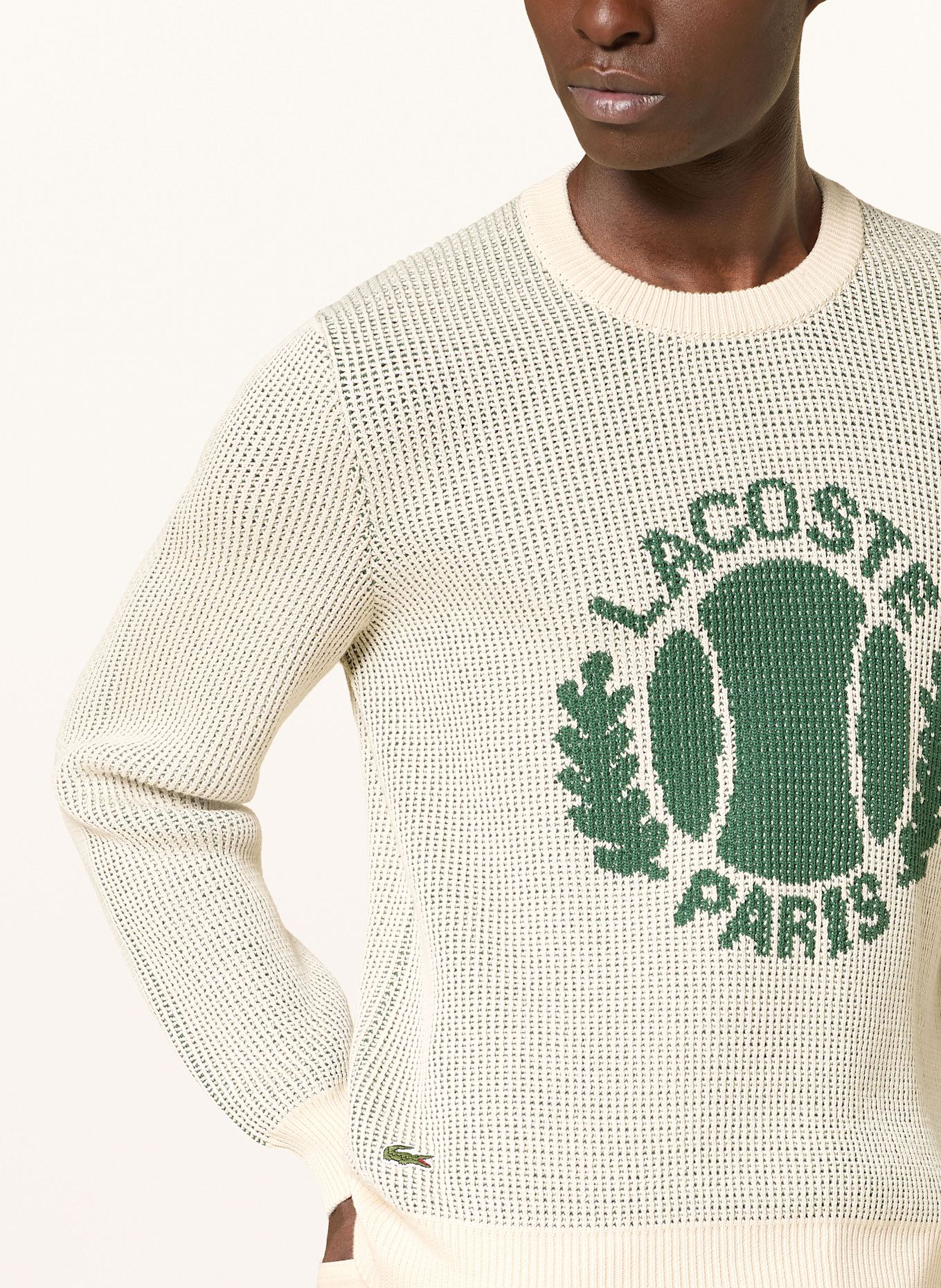 LACOSTE Svetr: ZELENÁ / KRÉMOVÁ