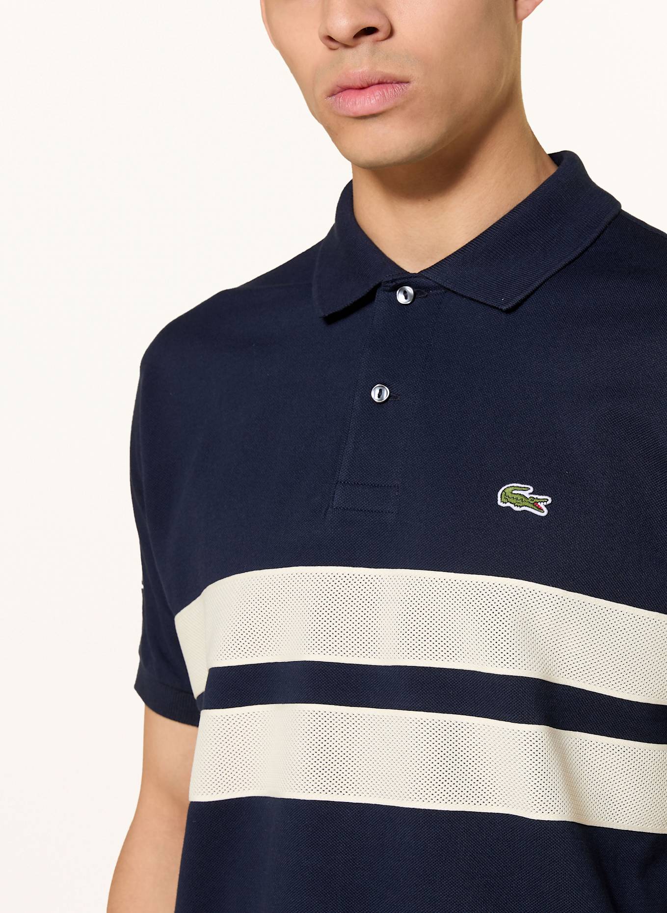 LACOSTE Piqué-Poloshirt Classic Fit: DUNKELBLAU / CREME