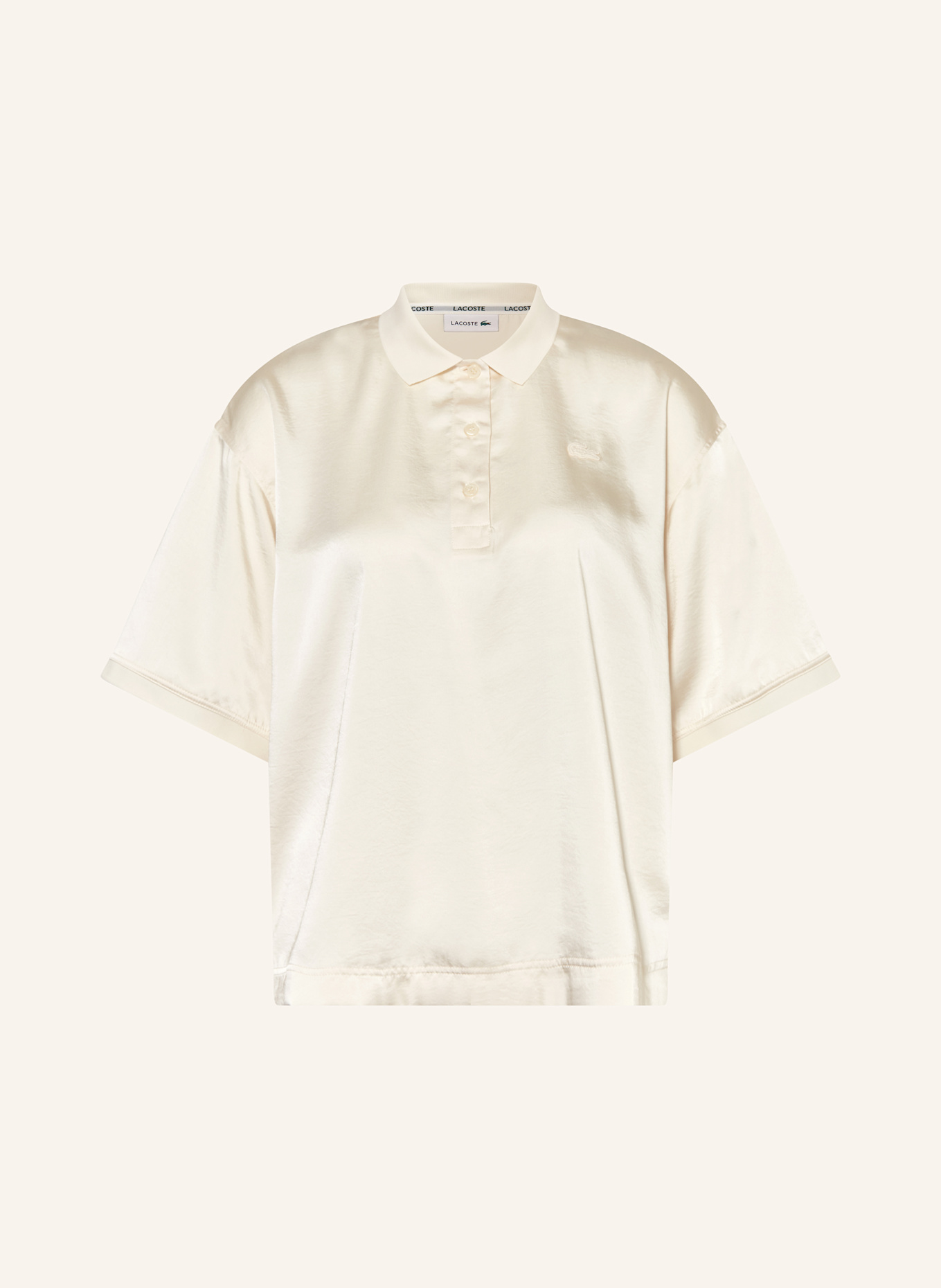 LACOSTE Satin-Poloshirt: CREME