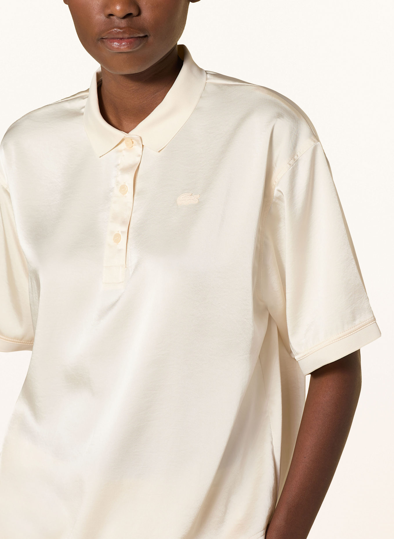 LACOSTE Satin-Poloshirt: CREME