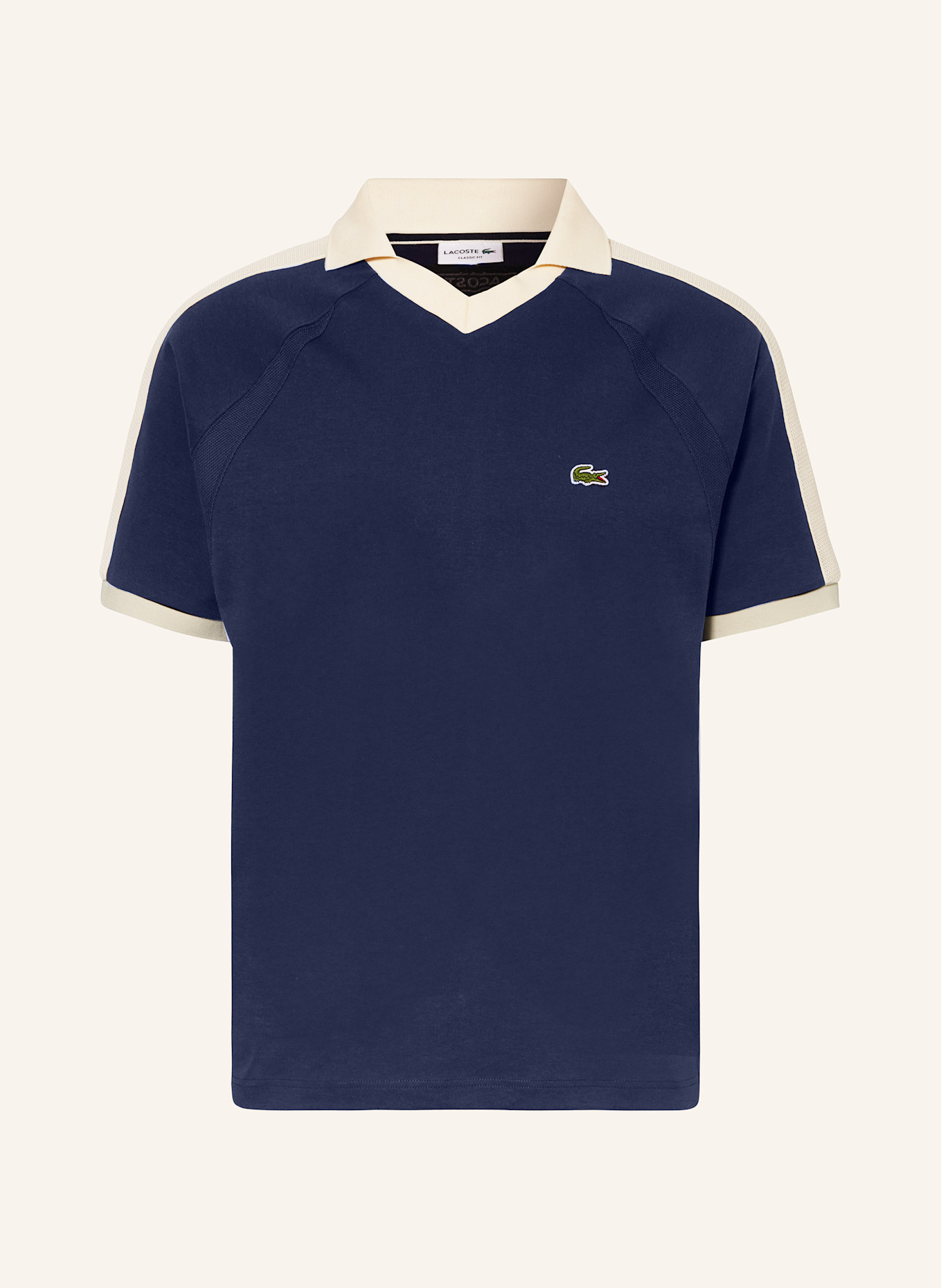 LACOSTE Jersey-Poloshirt: DUNKELBLAU / ECRU