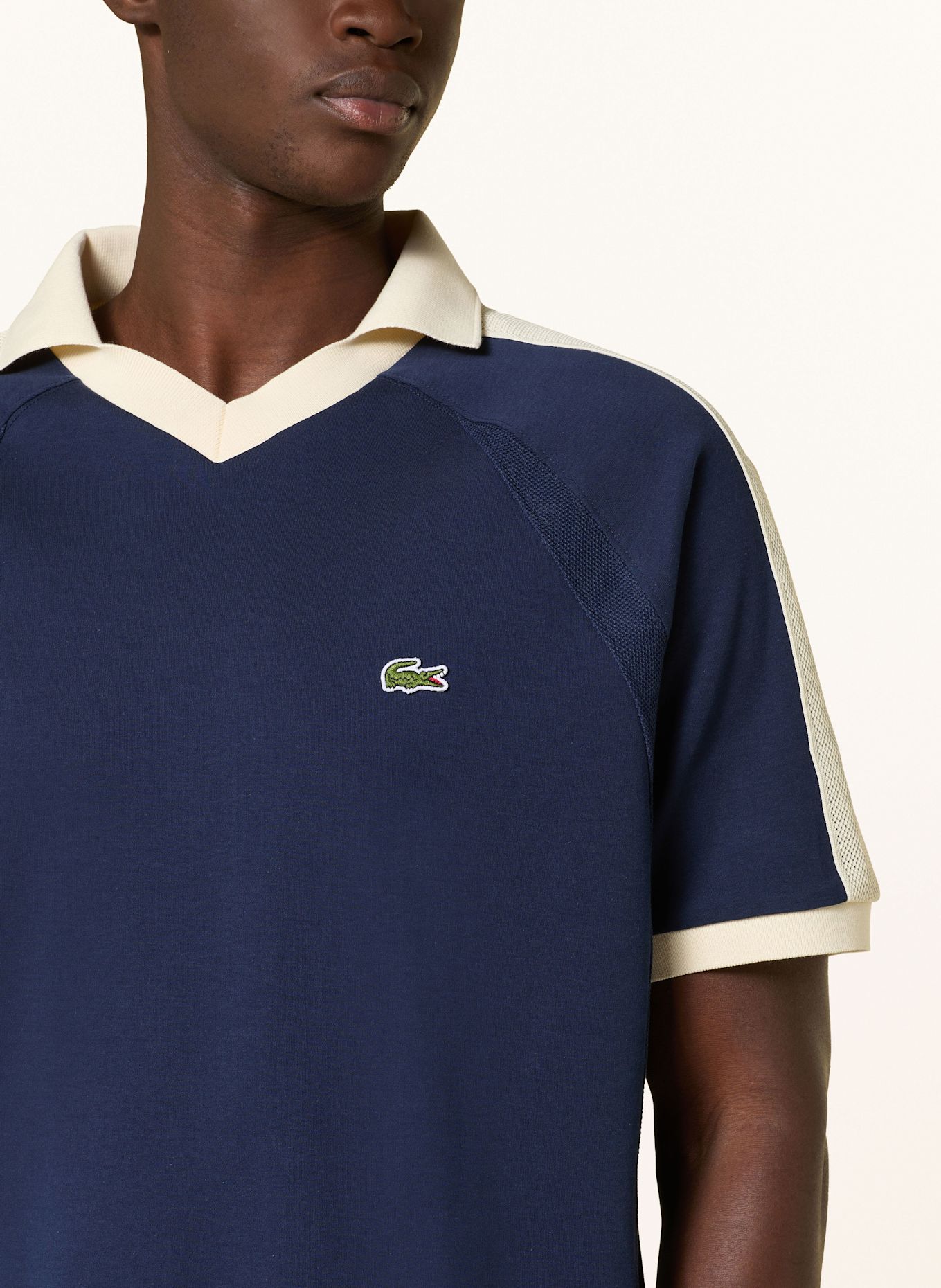 LACOSTE Jersey-Poloshirt: DUNKELBLAU / ECRU