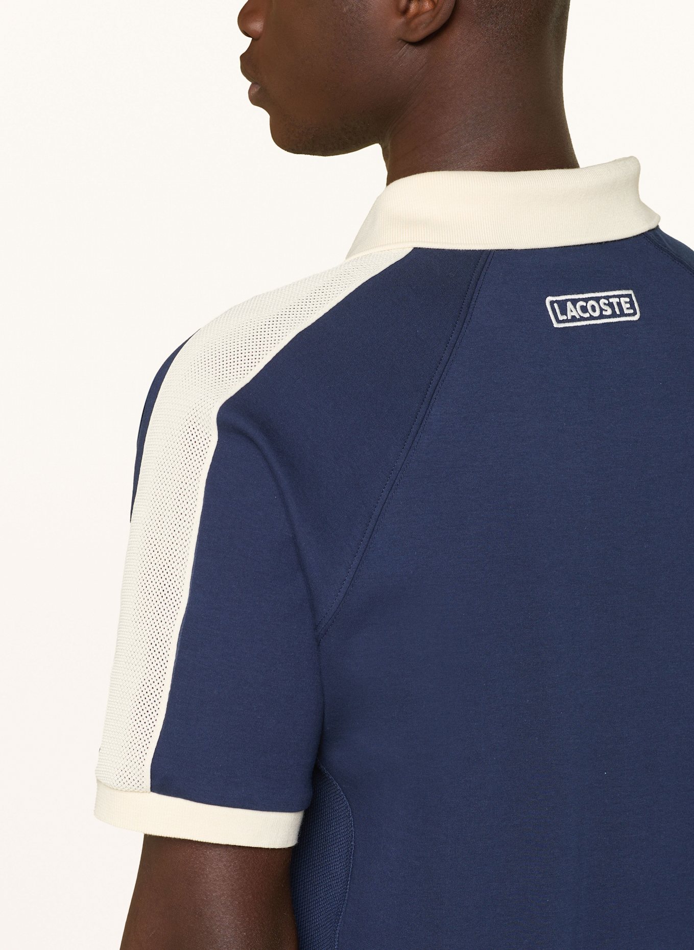 LACOSTE Jersey-Poloshirt: DUNKELBLAU / ECRU