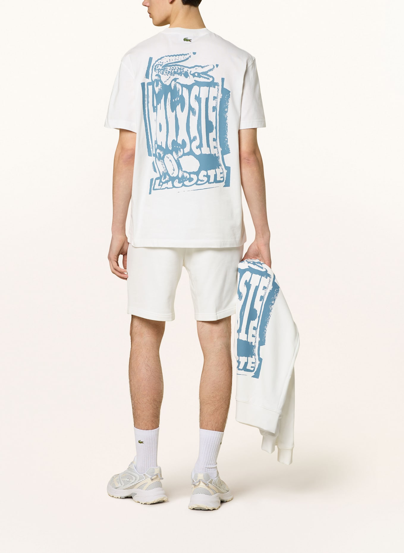 LACOSTE T-Shirt: WEISS/ PETROL