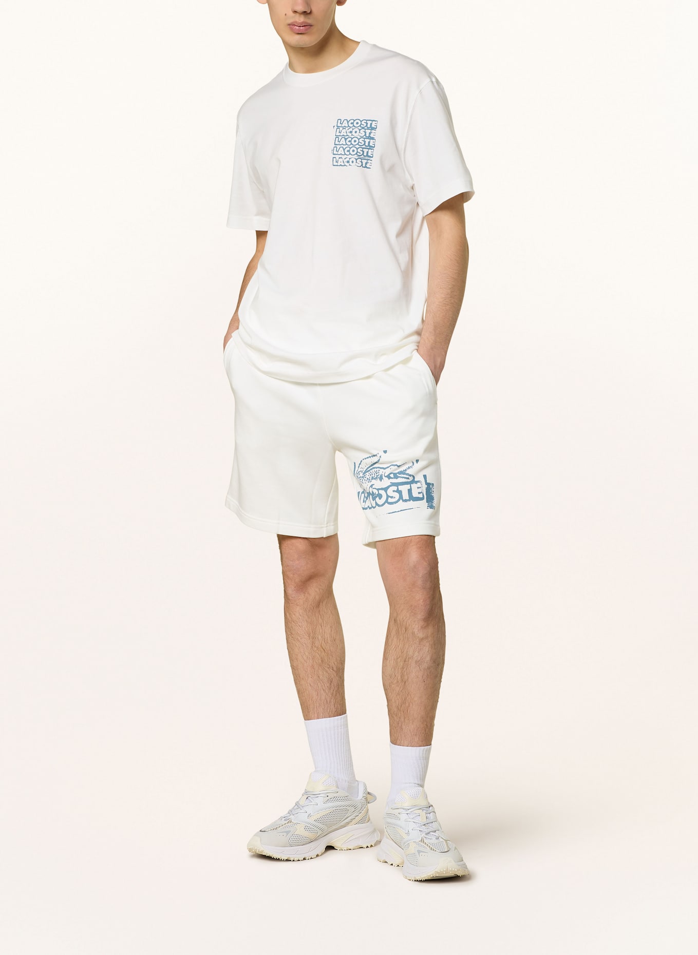 LACOSTE T-Shirt: WEISS/ PETROL